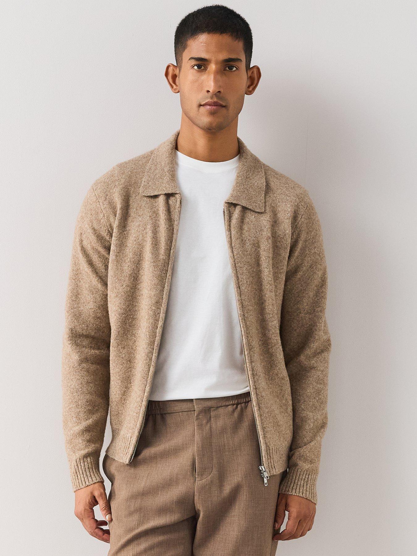 Image 6 of 6 of The Very Collection Mens Collared Wool Blend Zip Through Knitted Jacket - Brown