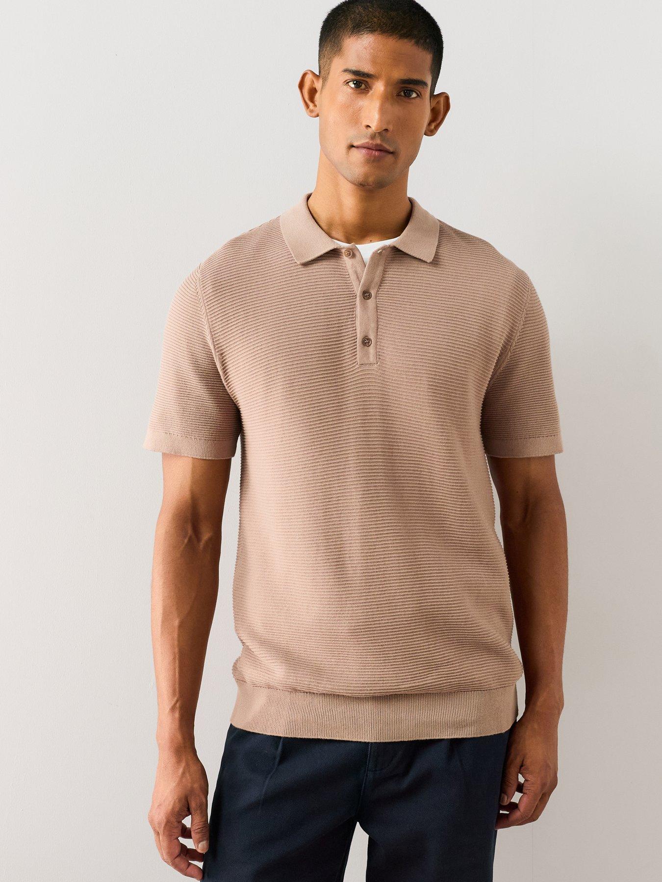 Image 1 of 6 of The Very Collection Pure Cotton Ottoman Knitted Polo Shirt - Beige