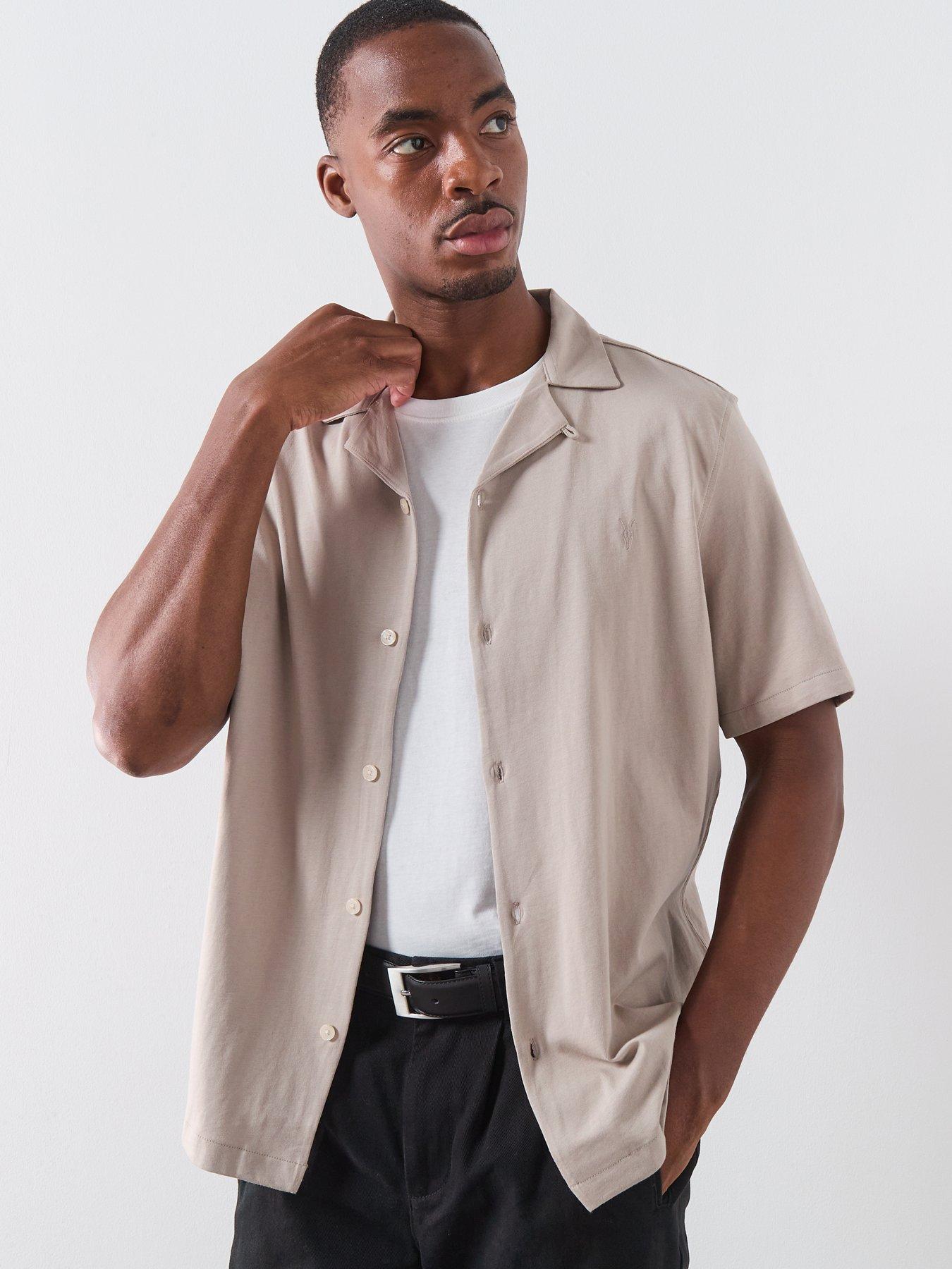 allsaints-hudson-short-sleeve-casual-shirt-beigeoutfit