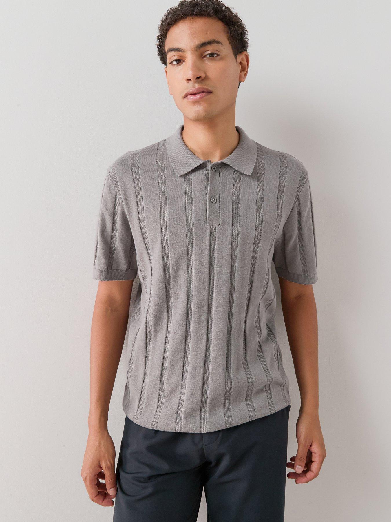 The Very Collection Pure Cotton Wide Rib Polo Shirt - Grey