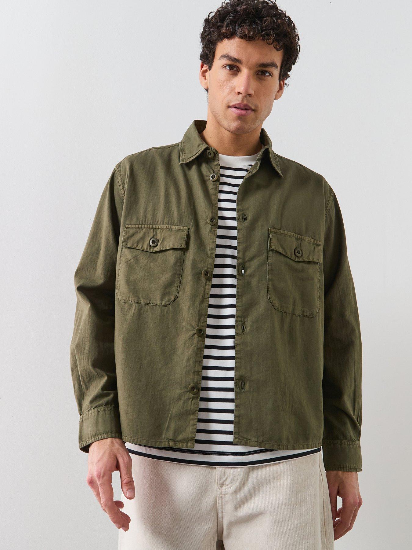 Image 1 of 5 of AllSaints Strand Long Sleeve Casual Shirt - Dark Green