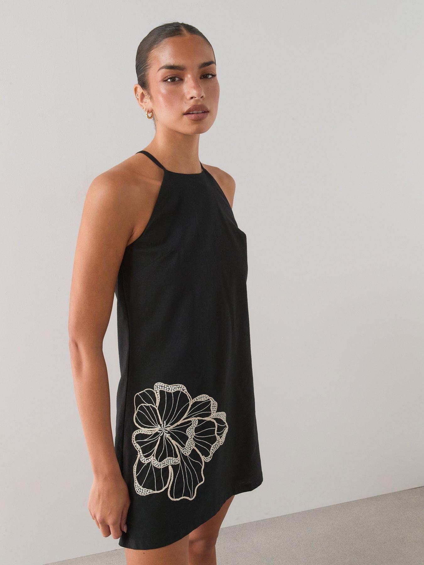 The Very Collection Floral Embroidered Detail Mini Dress - Black