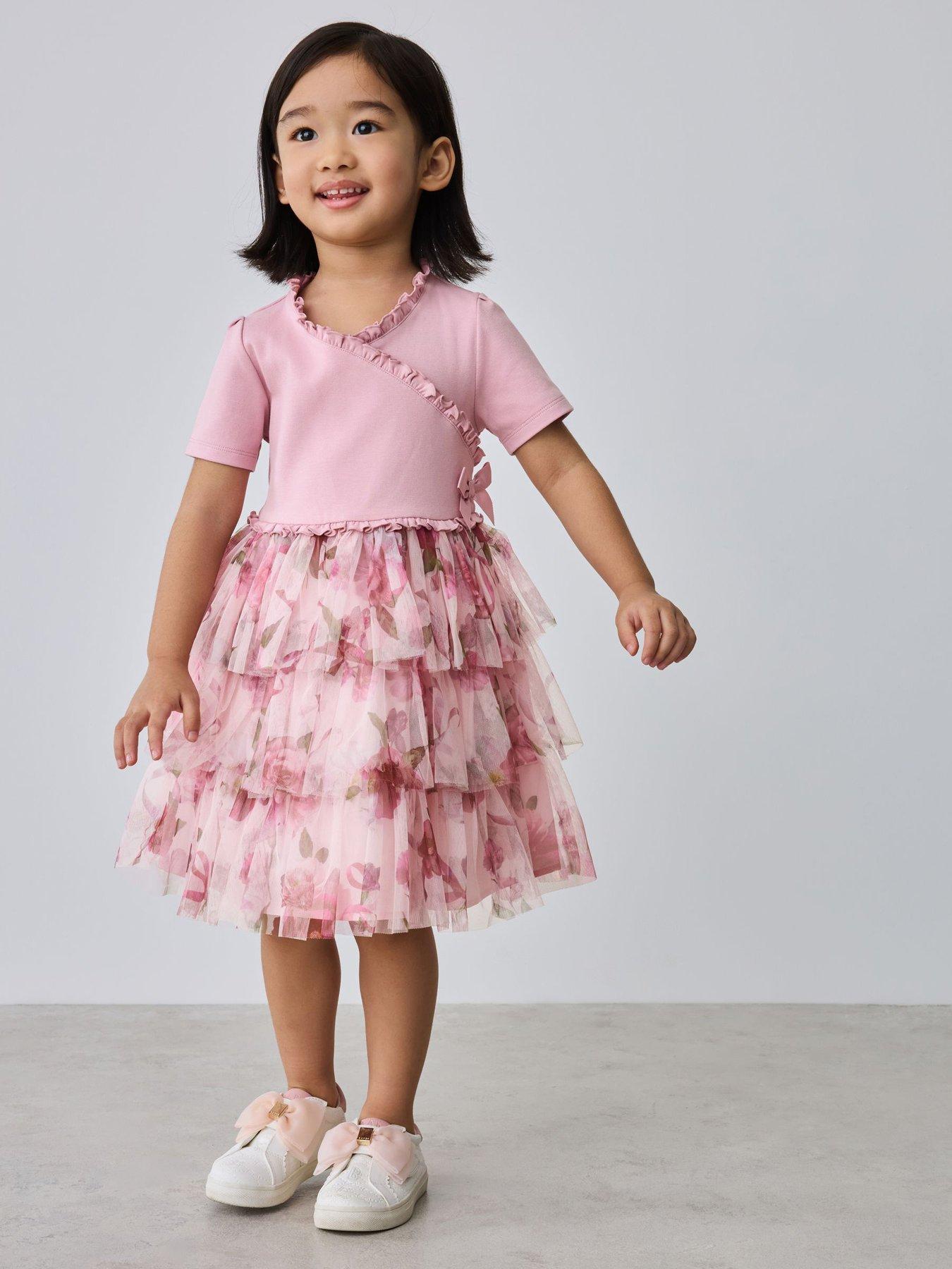 Ted Baker Girls Frill Floral Occasion Dress - Pink