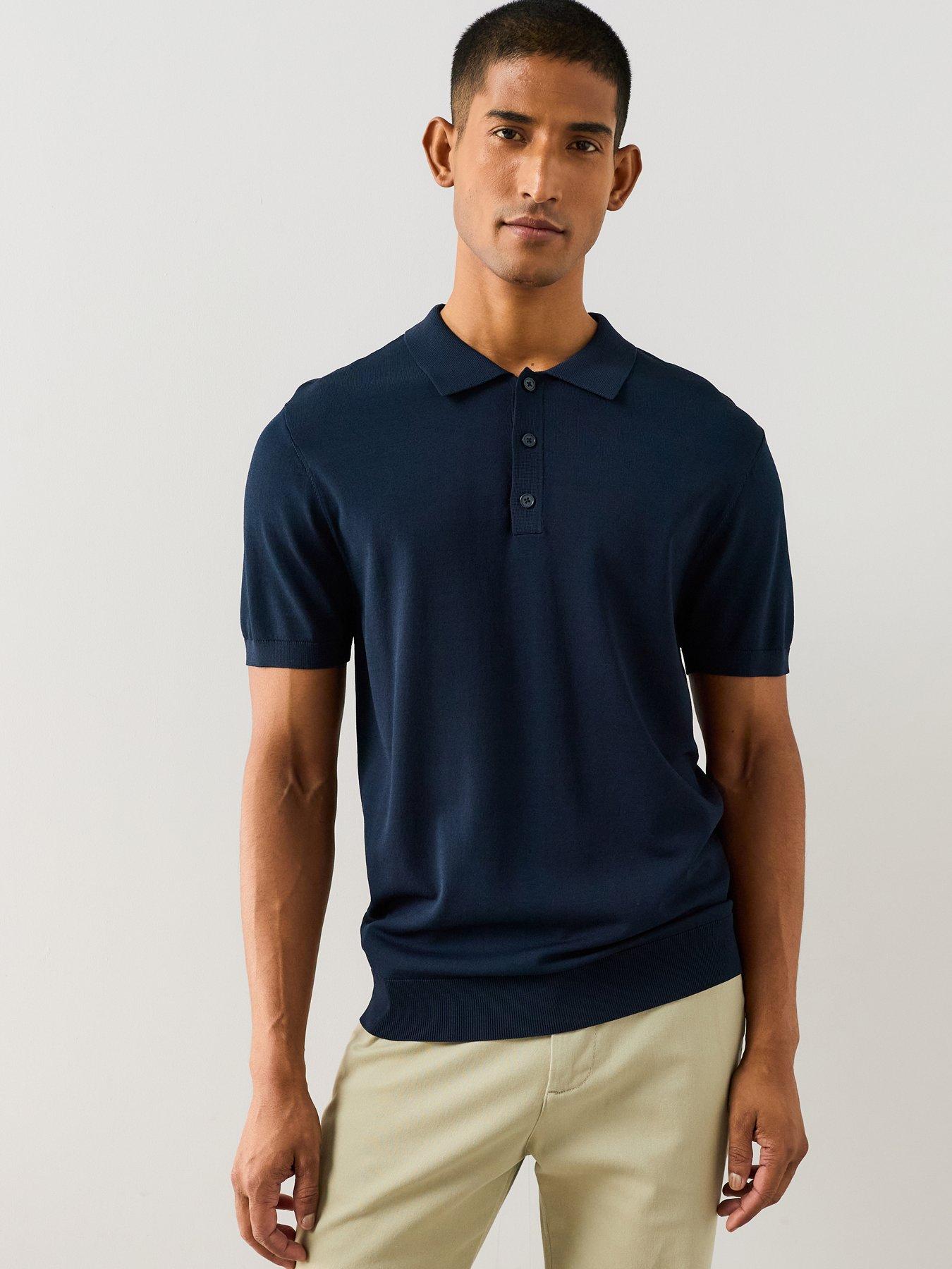 The Very Collection Fine Gauge Knitted Polo Shirt - Navy