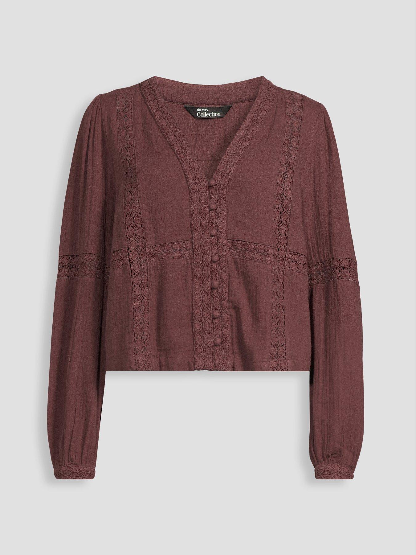 Image 7 of 7 of The Very Collection Crinkle V-Neck Button Front Co-Ord Blouse - Brown