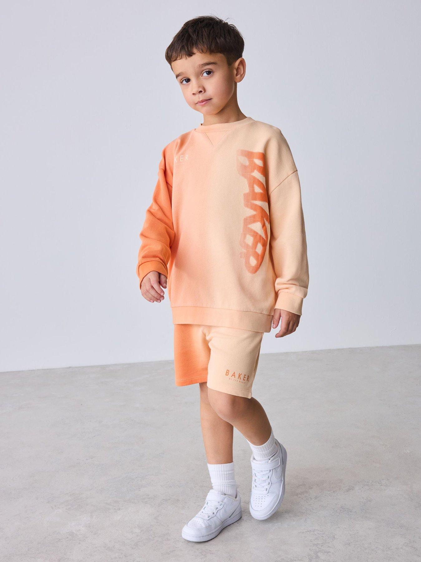 Image 1 of 7 of Ted Baker Younger Boys Ombre Sweatshirt Short Set - Orange