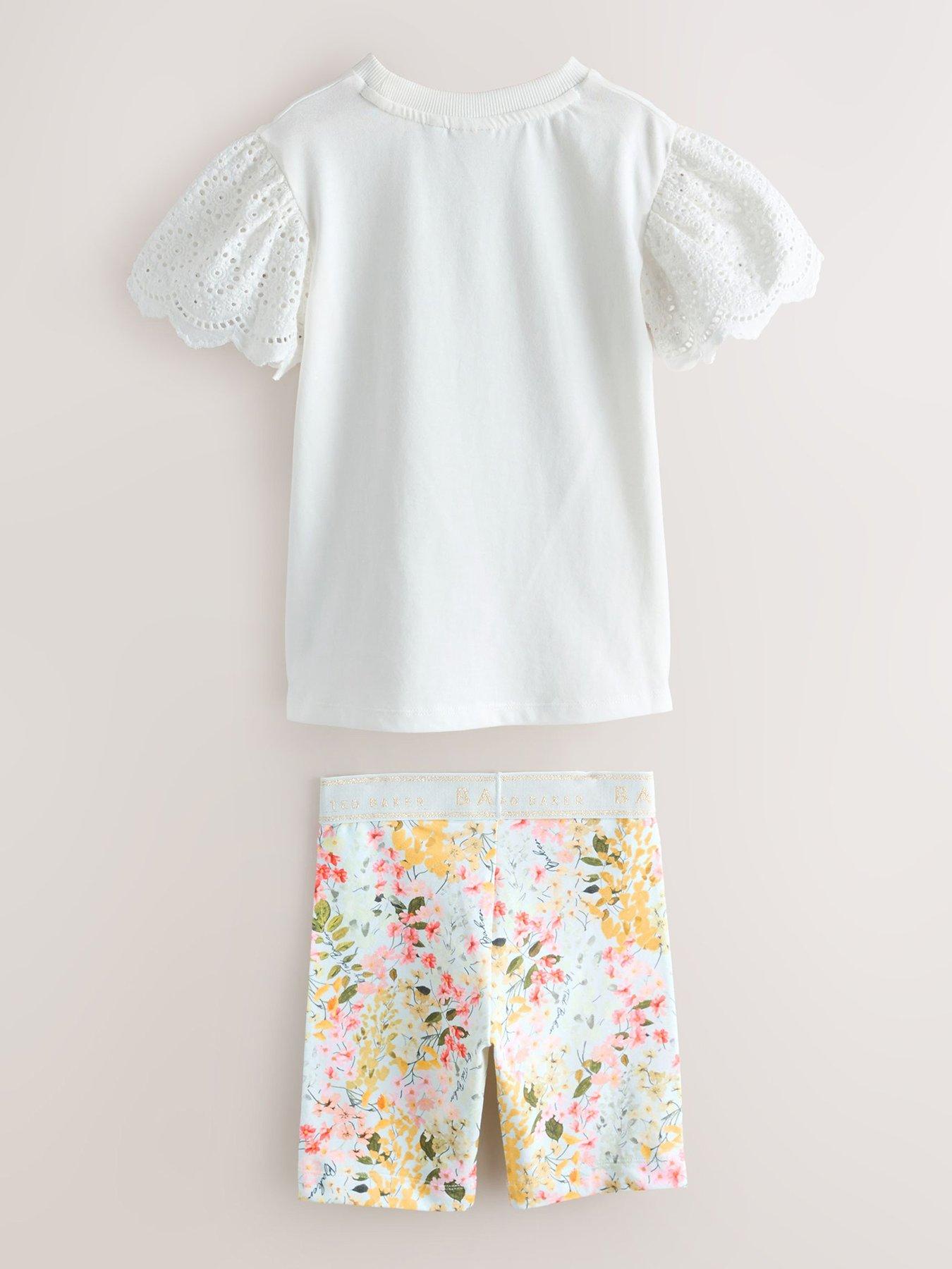Image 2 of 6 of Ted Baker Girls Floral Frill Cycle Short Set - White