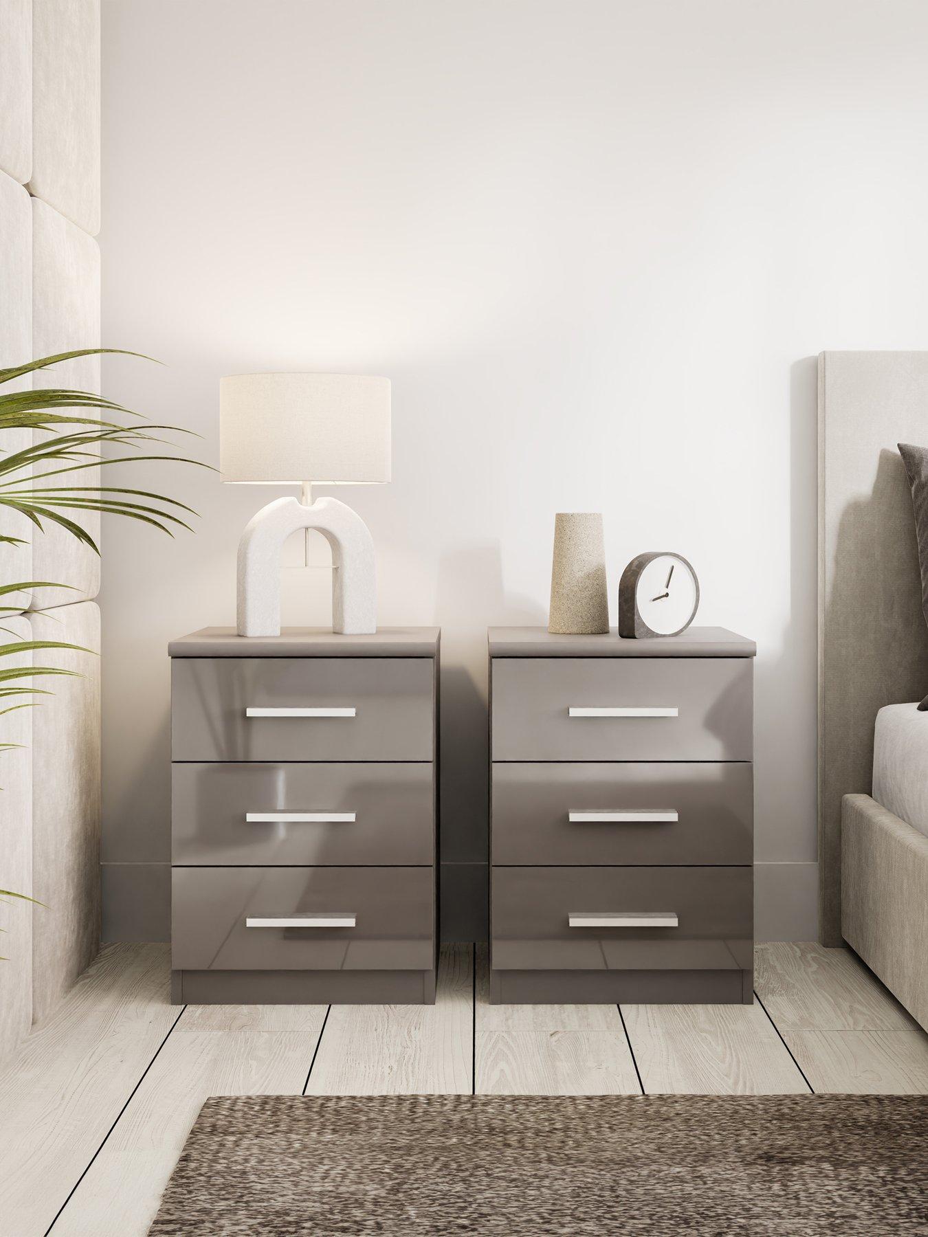 Very Home Prague Gloss 3 Drawer Bedside X2