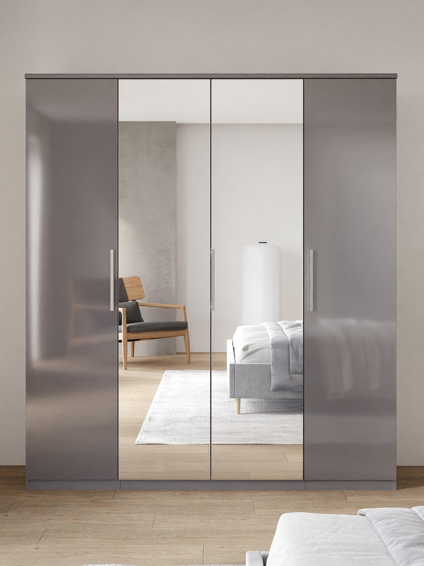 Image 1 of 7 of The Very Collection Prague Gloss 4 Door, 3 Drawer Wardrobe - Grey