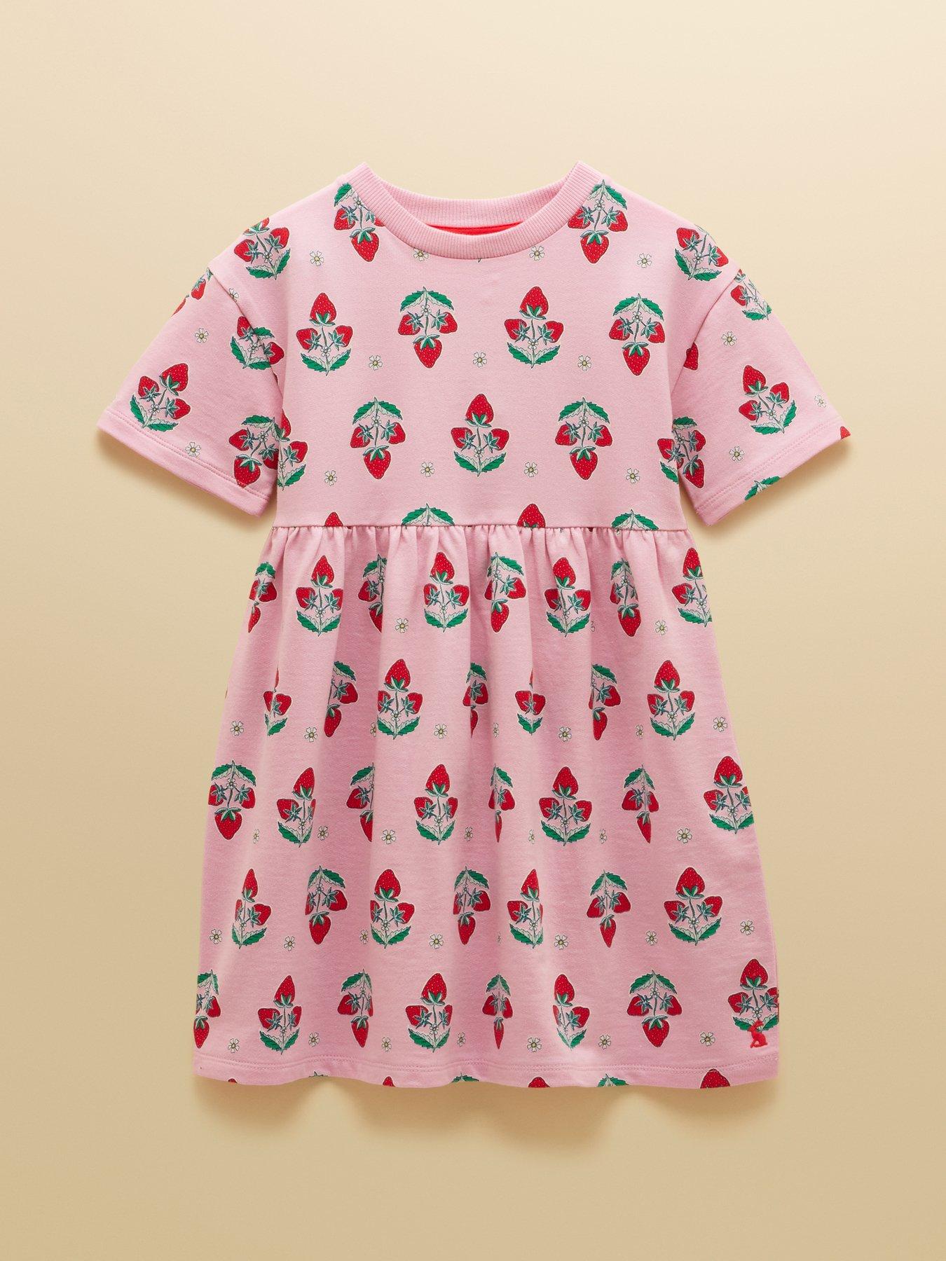Joules Girls Emma Strawberry Short Sleeve Jersey Dress - Pink
