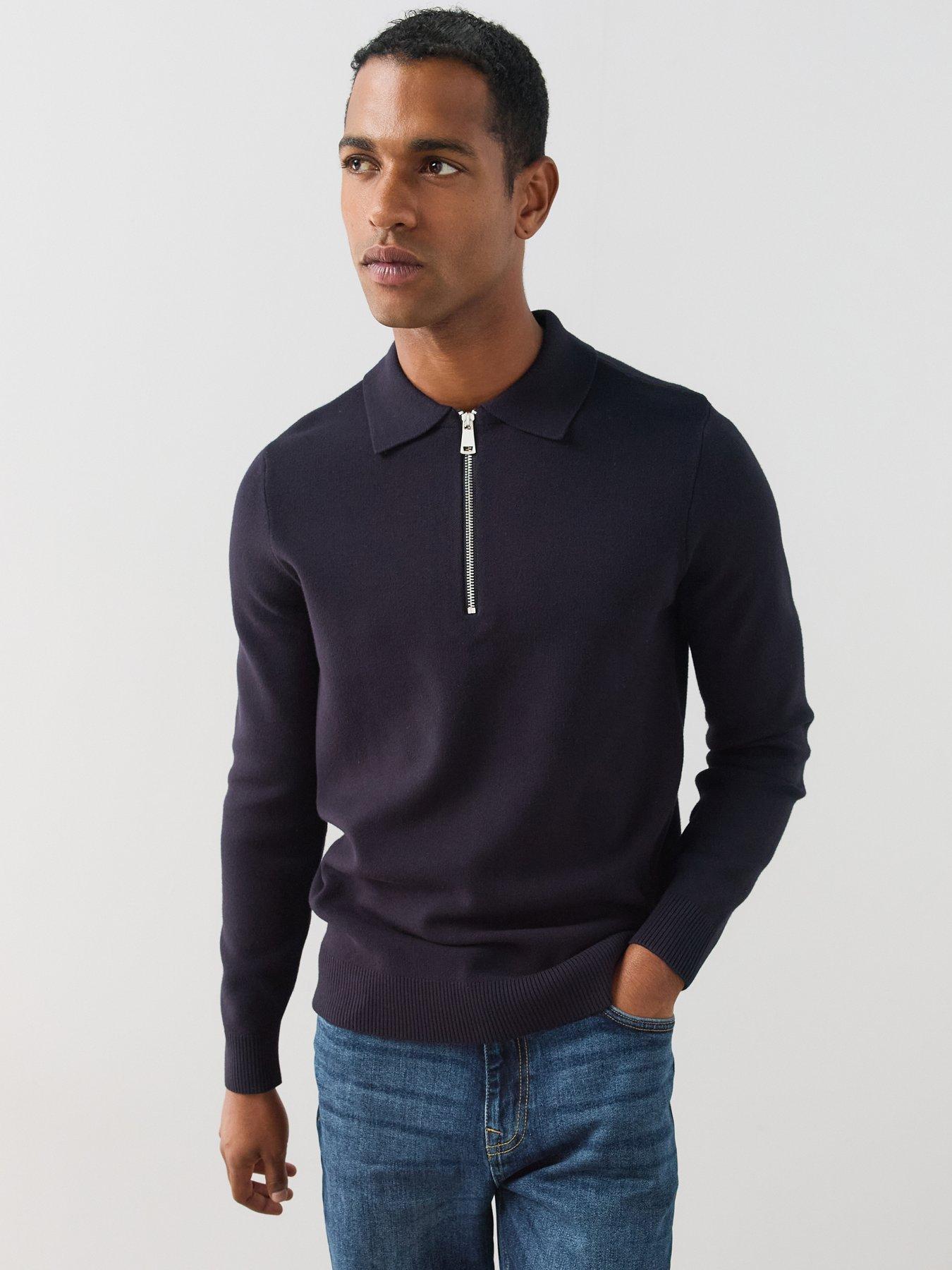Image 1 of 7 of The Very Collection Premium 1/4 Zip Knitted Polo - Navy