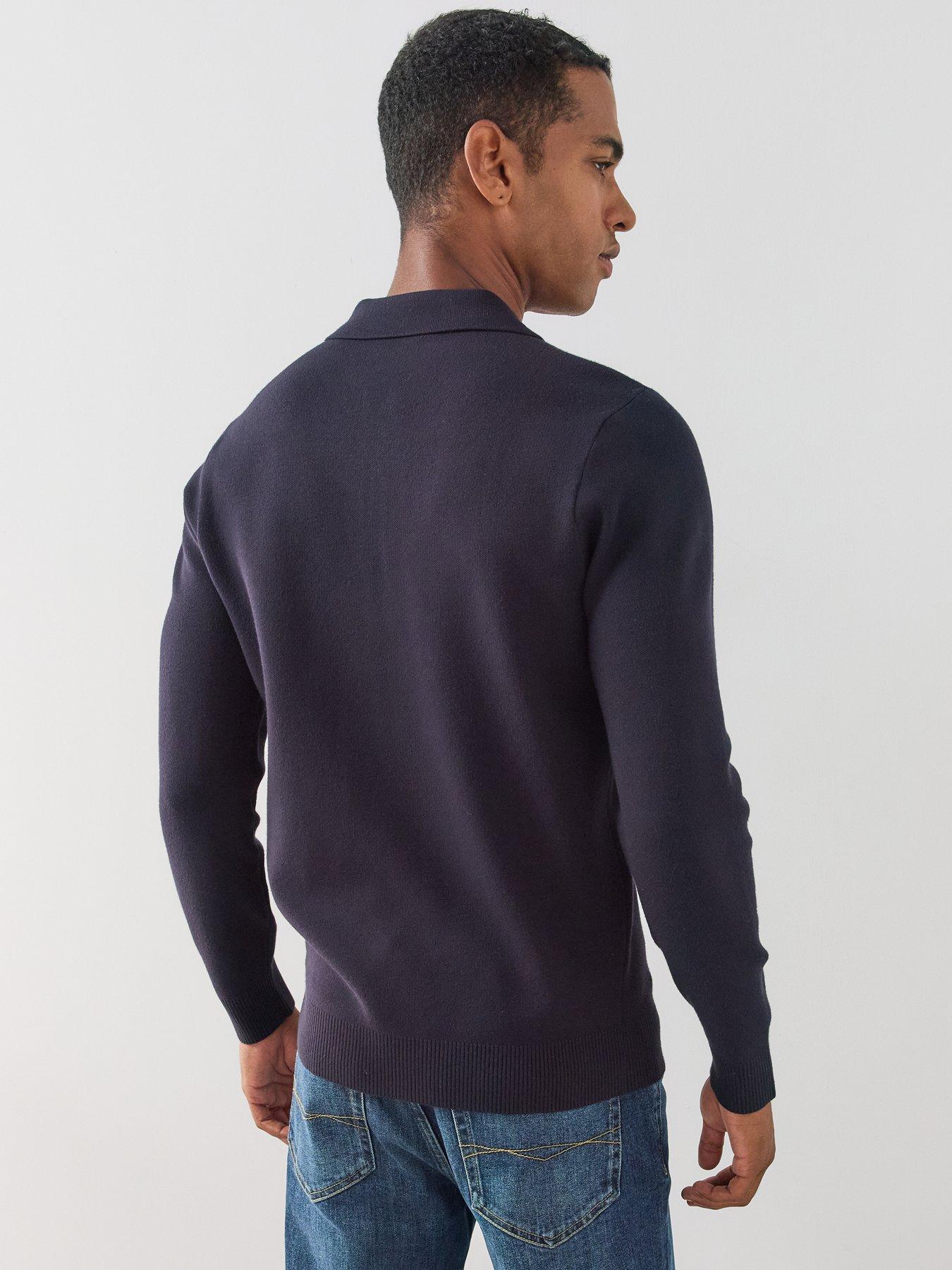 Image 2 of 7 of The Very Collection Premium 1/4 Zip Knitted Polo - Navy