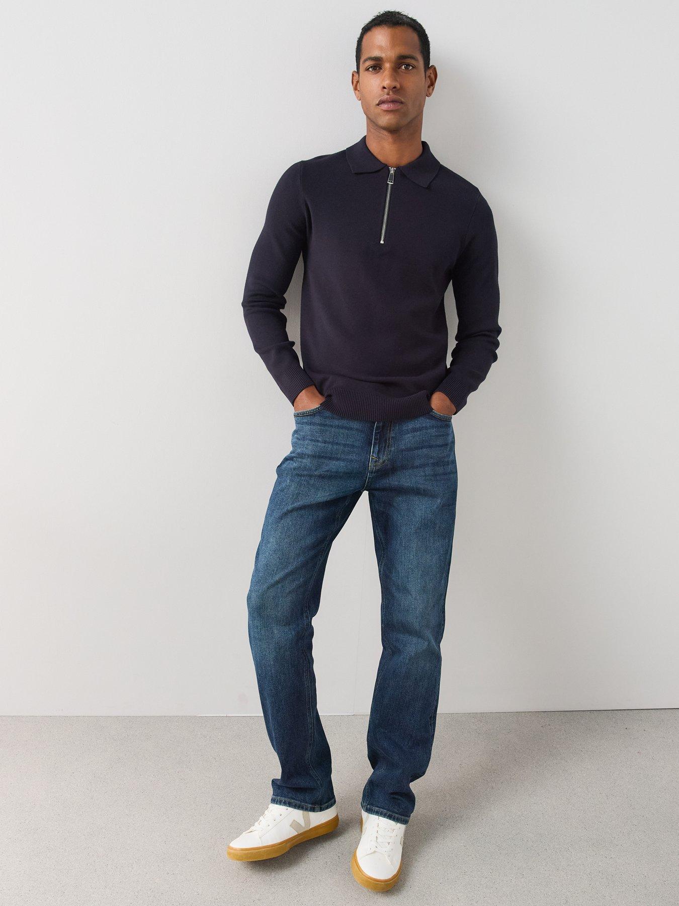 Image 3 of 7 of The Very Collection Premium 1/4 Zip Knitted Polo - Navy