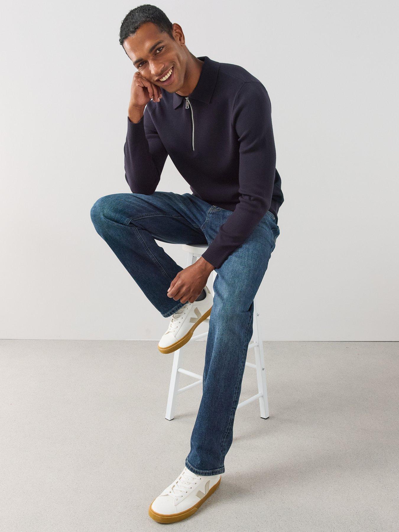 Image 4 of 7 of The Very Collection Premium 1/4 Zip Knitted Polo - Navy