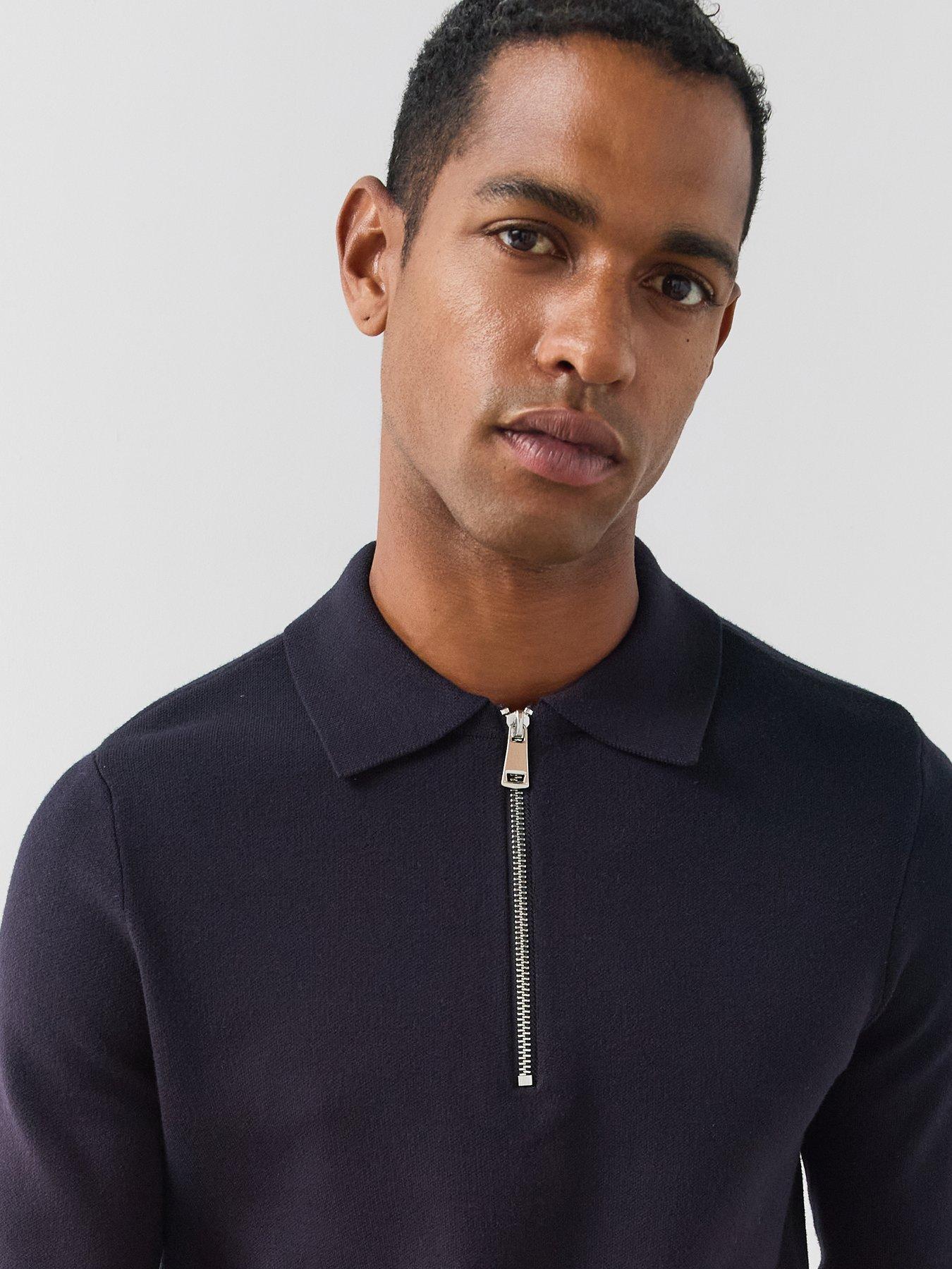 Image 6 of 7 of The Very Collection Premium 1/4 Zip Knitted Polo - Navy