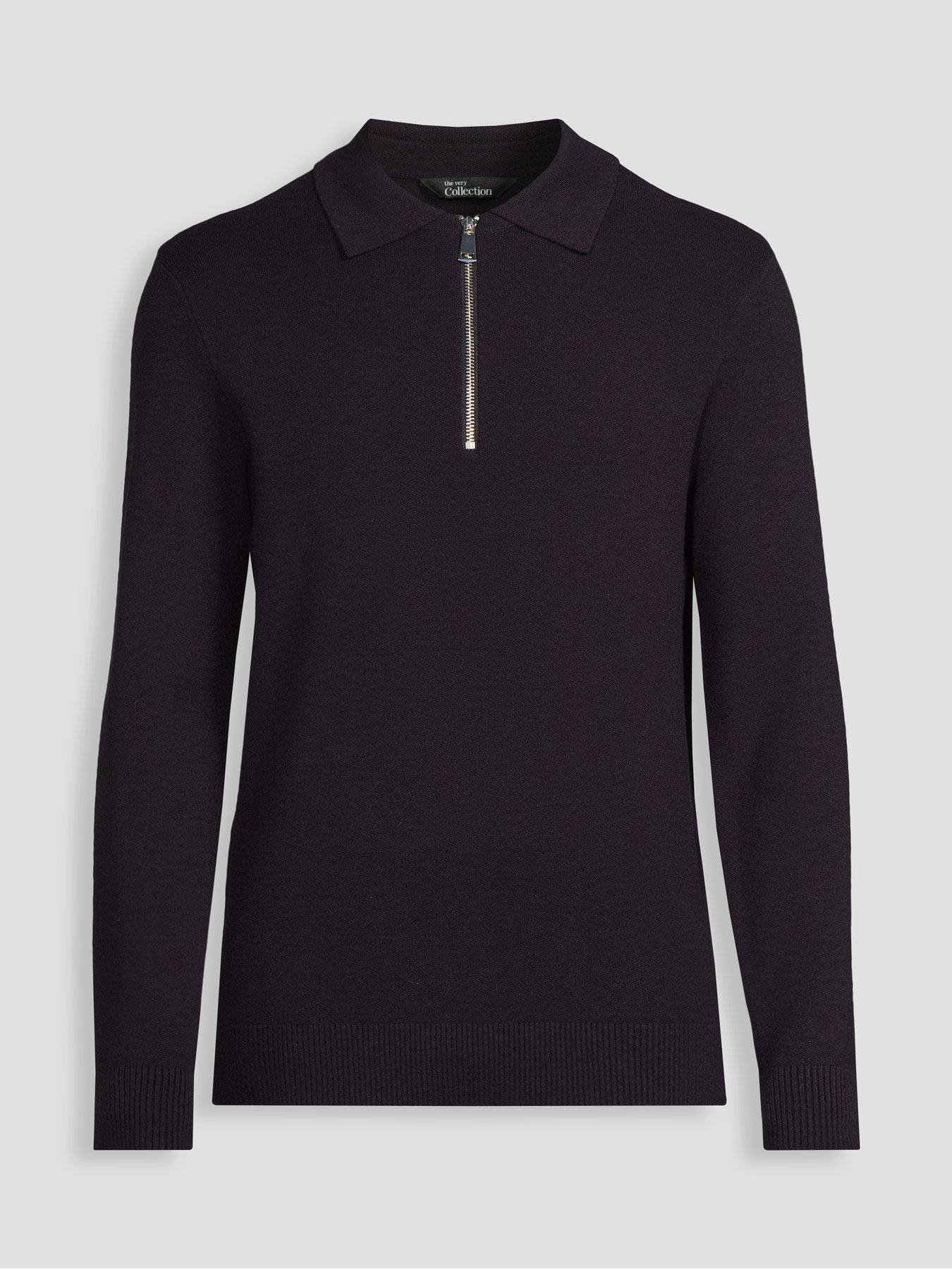 Image 7 of 7 of The Very Collection Premium 1/4 Zip Knitted Polo - Navy