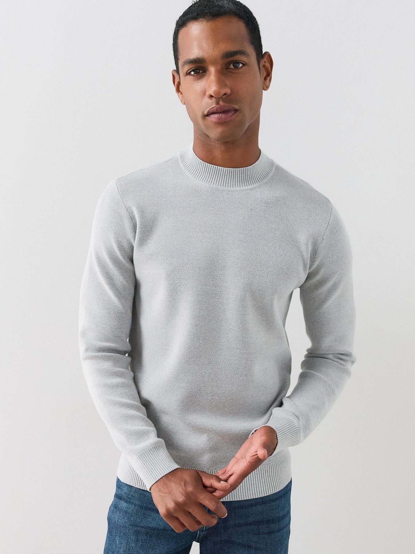 Image 1 of 7 of The Very Collection Premium High Neck Knitted Crew Neck Jumper - Grey