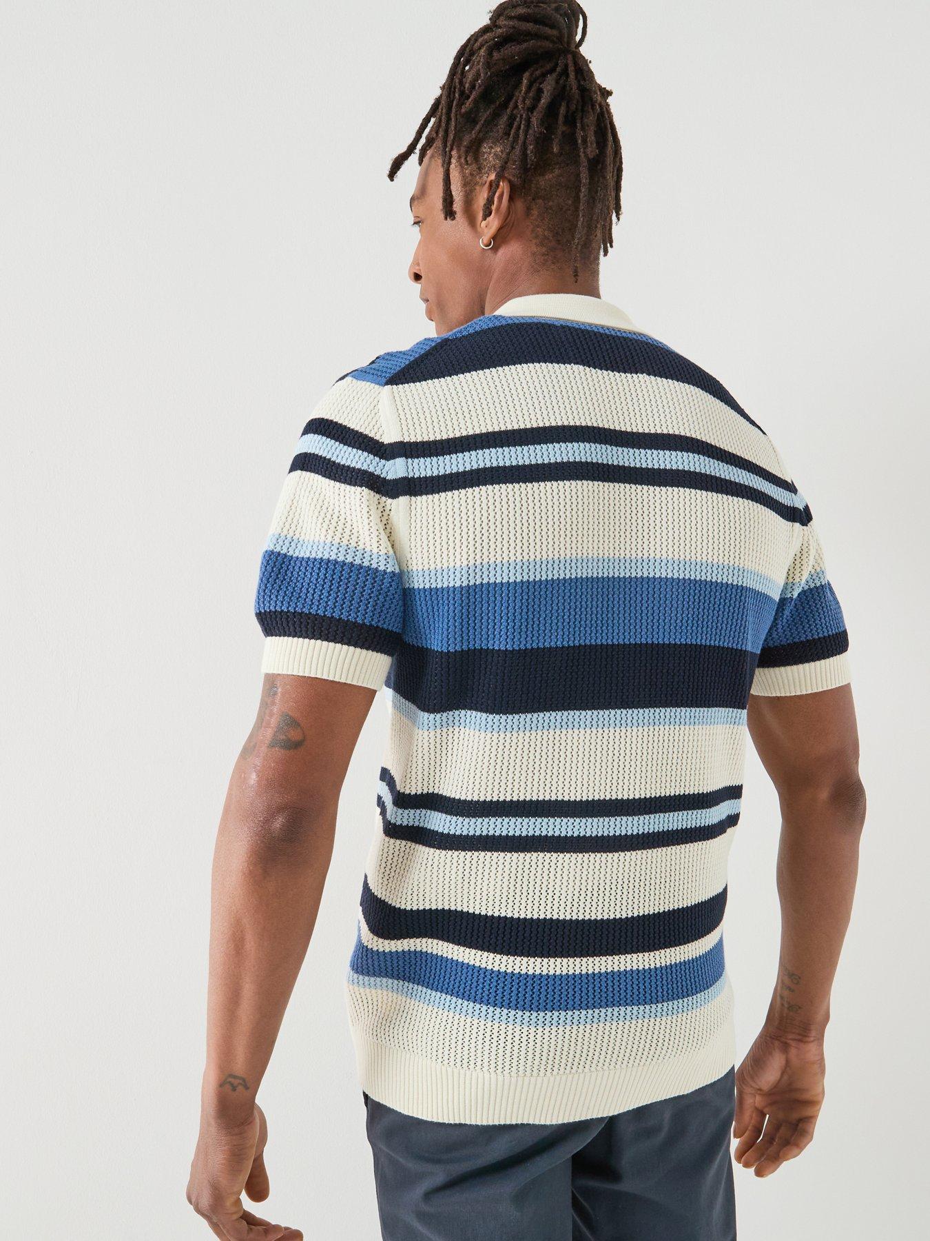 gant-striped-texture-knitted-short-sleeve-shirt-bluestillFront