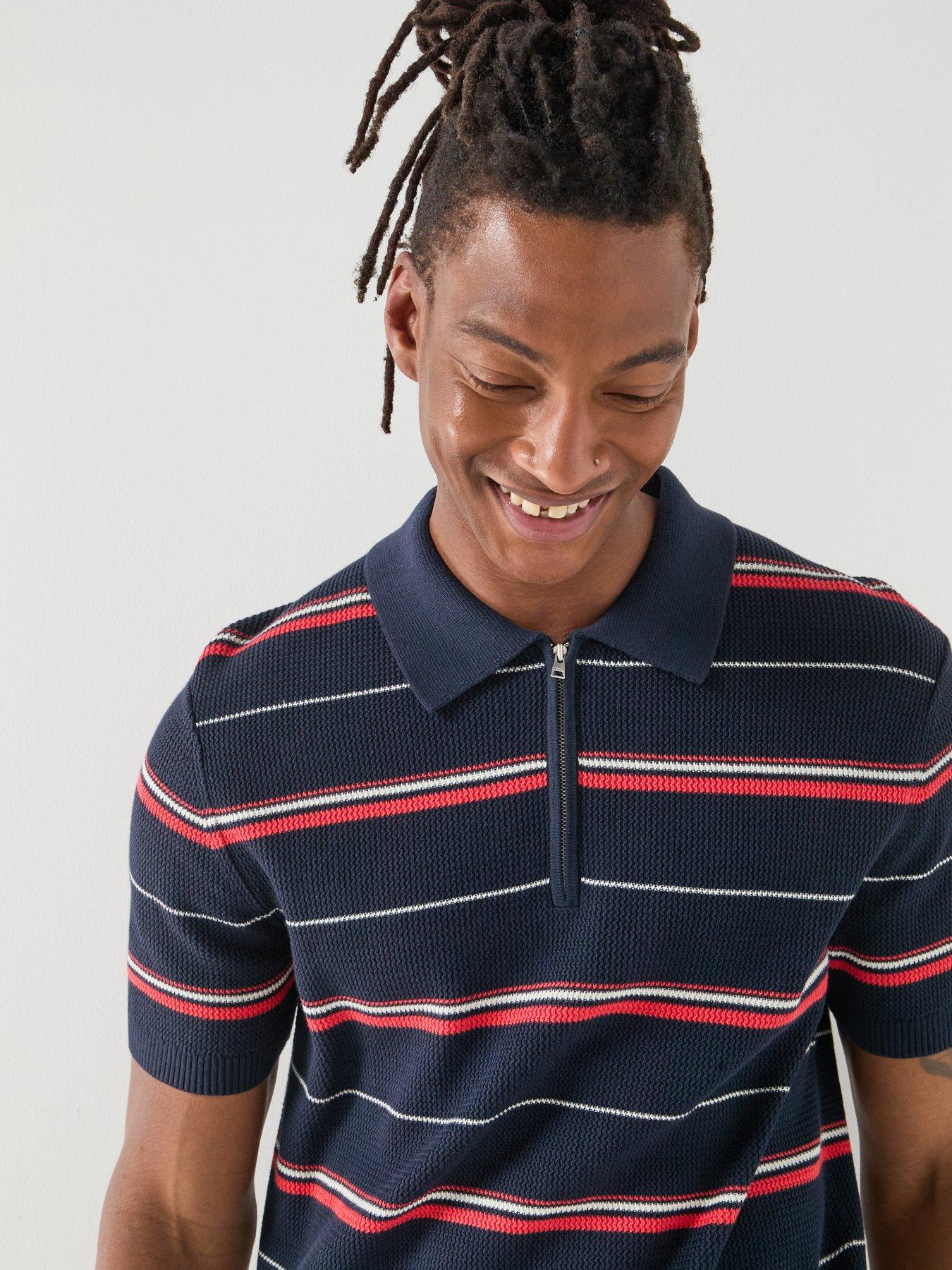 gant-gant-striped-textured-zip-knitted-polo-navyoutfit