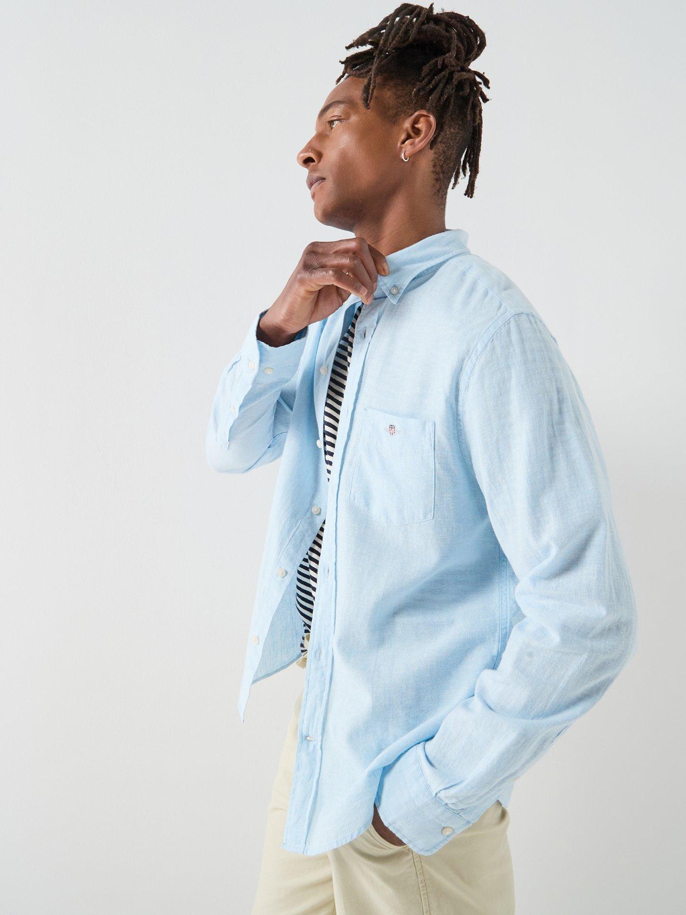 GANT Gant Regular Fit Cotton Linen Long Sleeve Shirt - Light Blue
