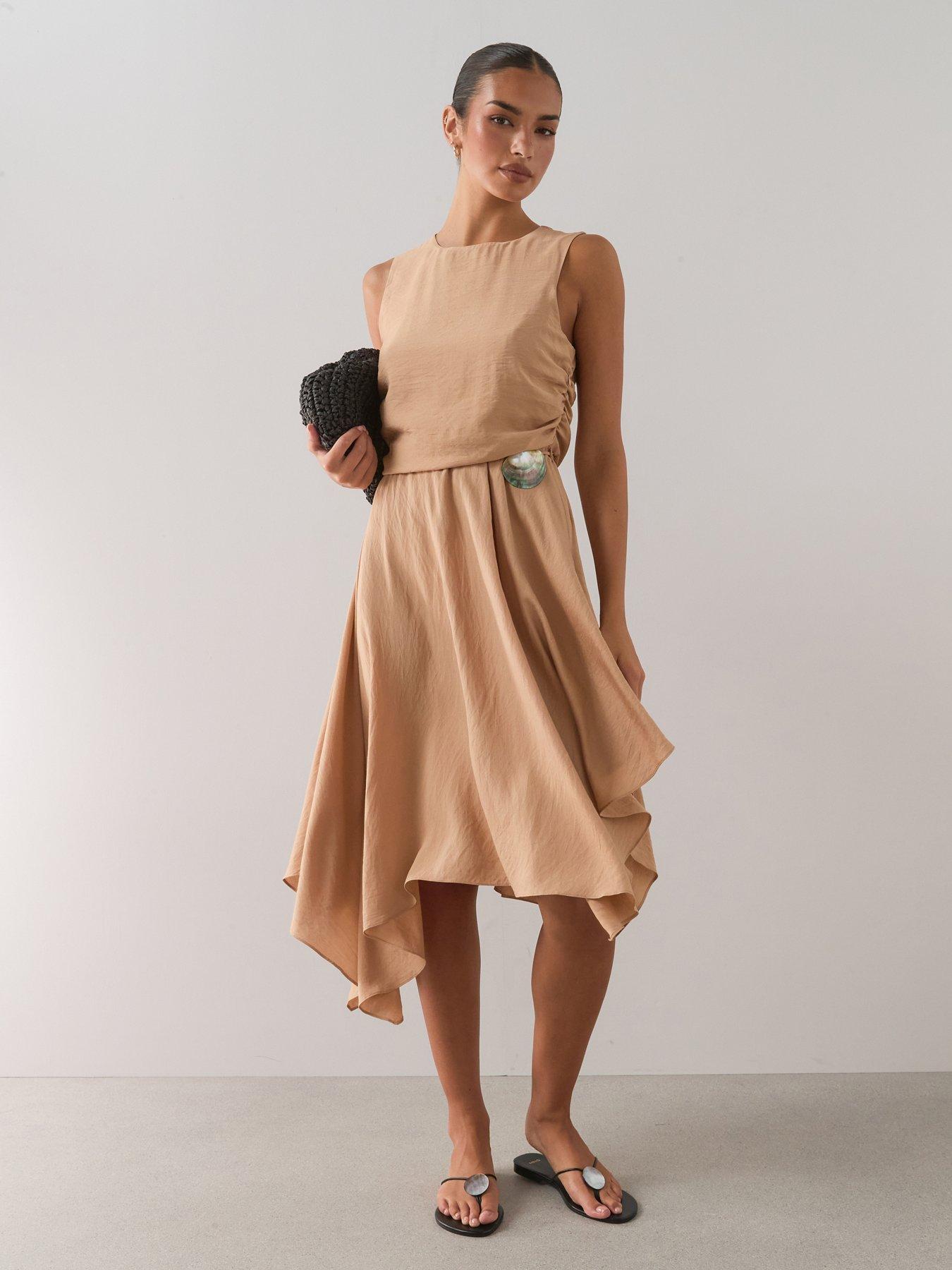The Very Collection Belted Detail Asymmetric Hem Midi Dress - Camel