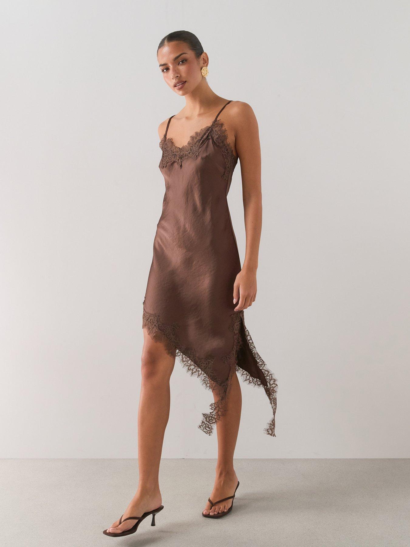 The Very Collection Lace Asymmetric Camisole Dress - Brown