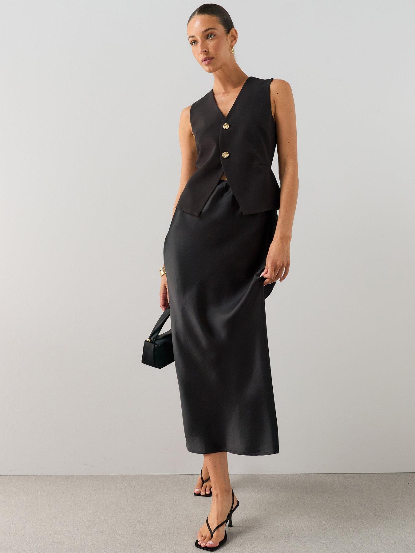 The Very Collection Womens Waistcoat Detail Satin Midaxi Dress - Black