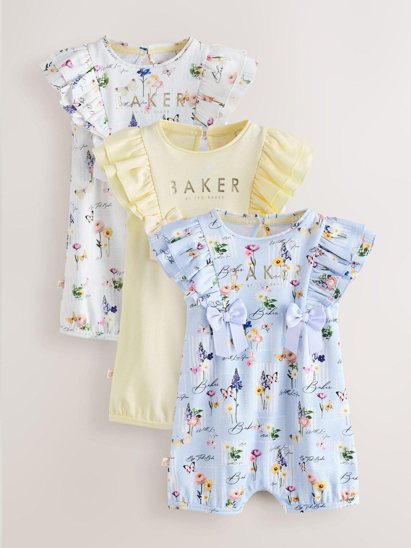 Ted Baker Baby Girls 3 Pack Frill Sleeve All-In-One Rompers - Multi