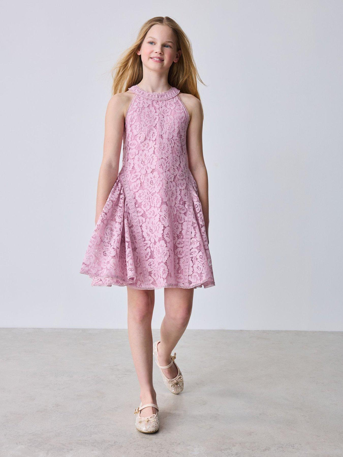 Ted Baker Girls Halter Lace Dress - Purple