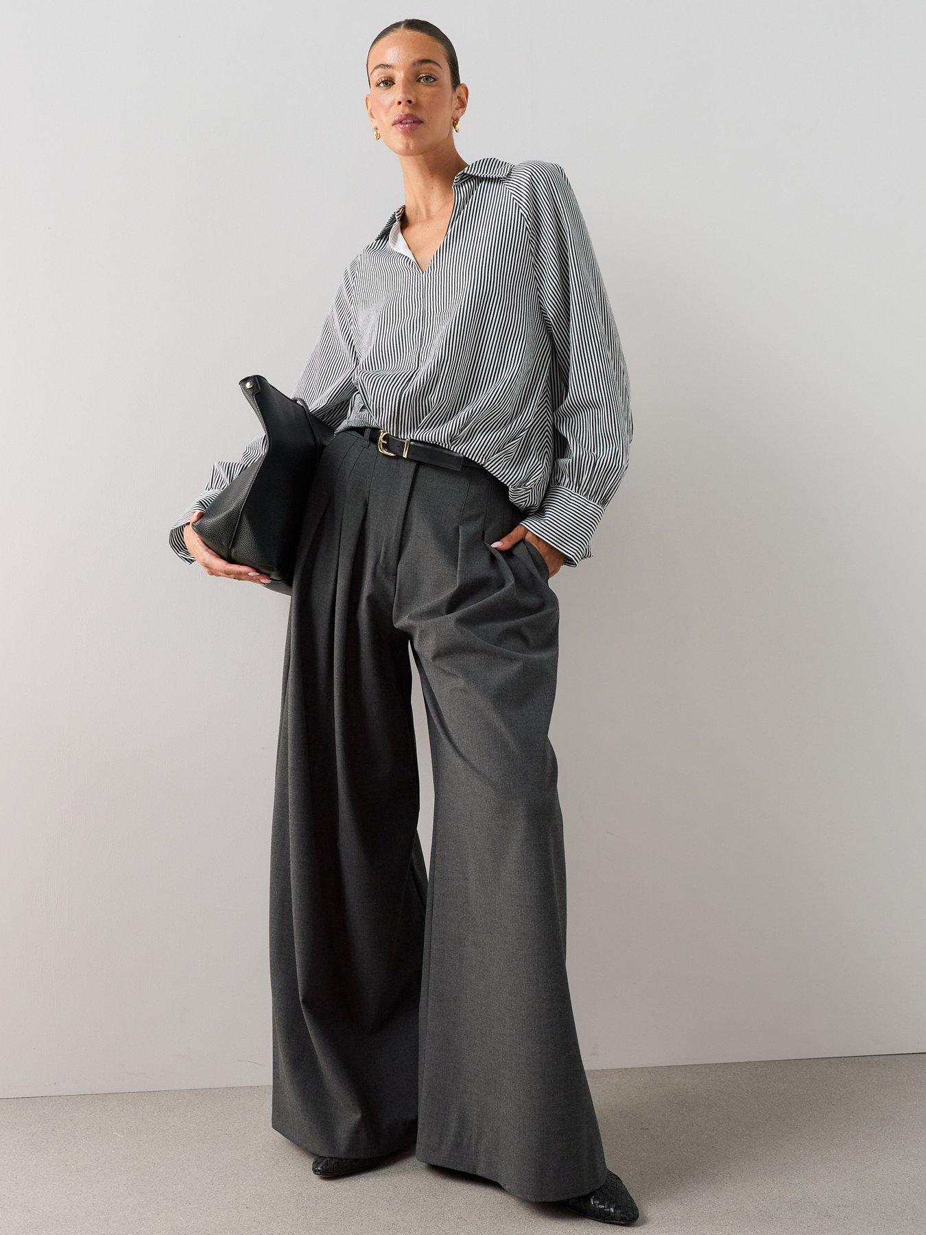 Image 1 of 5 of The Very Collection Bubble Hem Striped Oversized Shirt