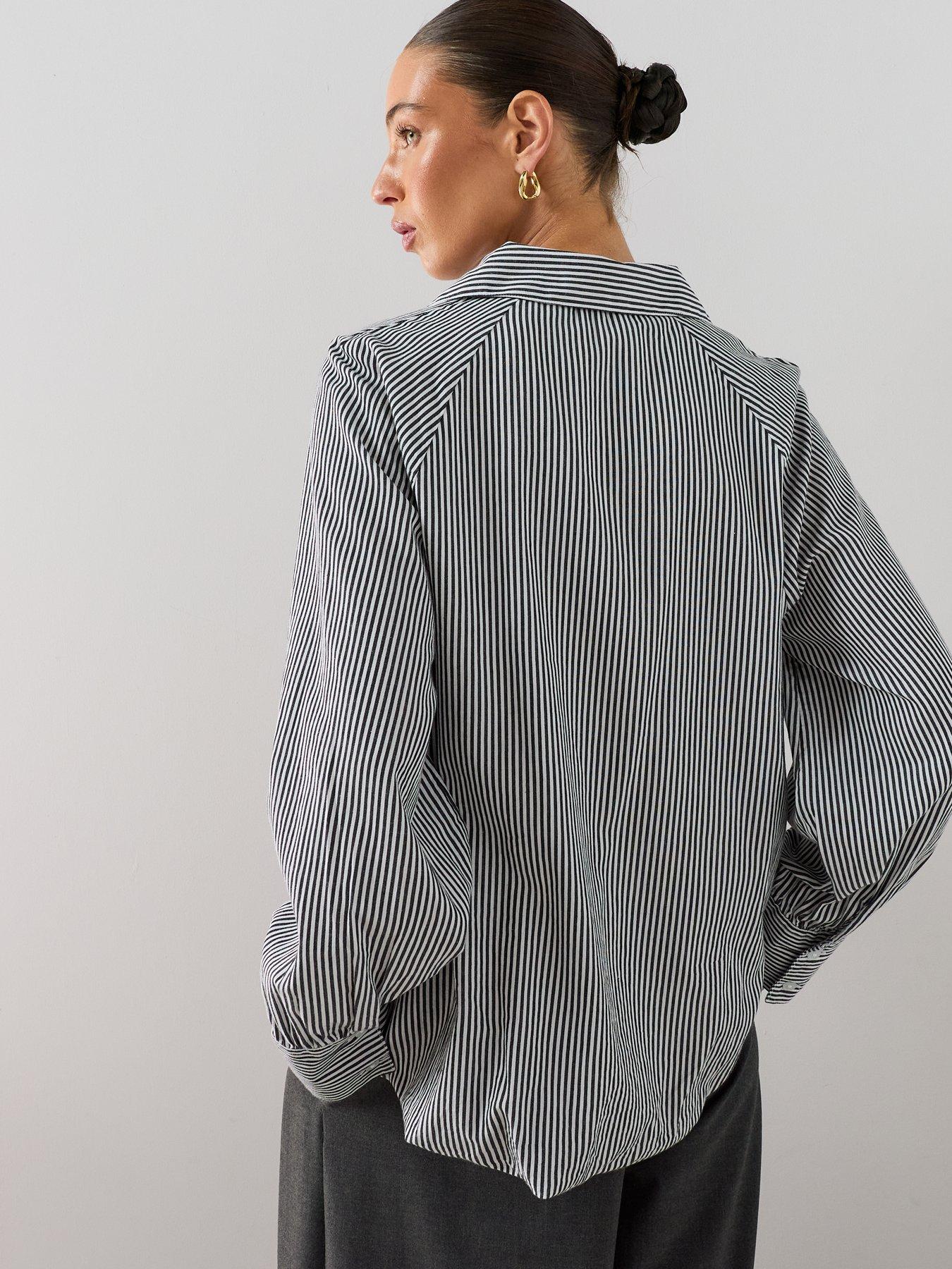 Image 2 of 5 of The Very Collection Bubble Hem Striped Oversized Shirt