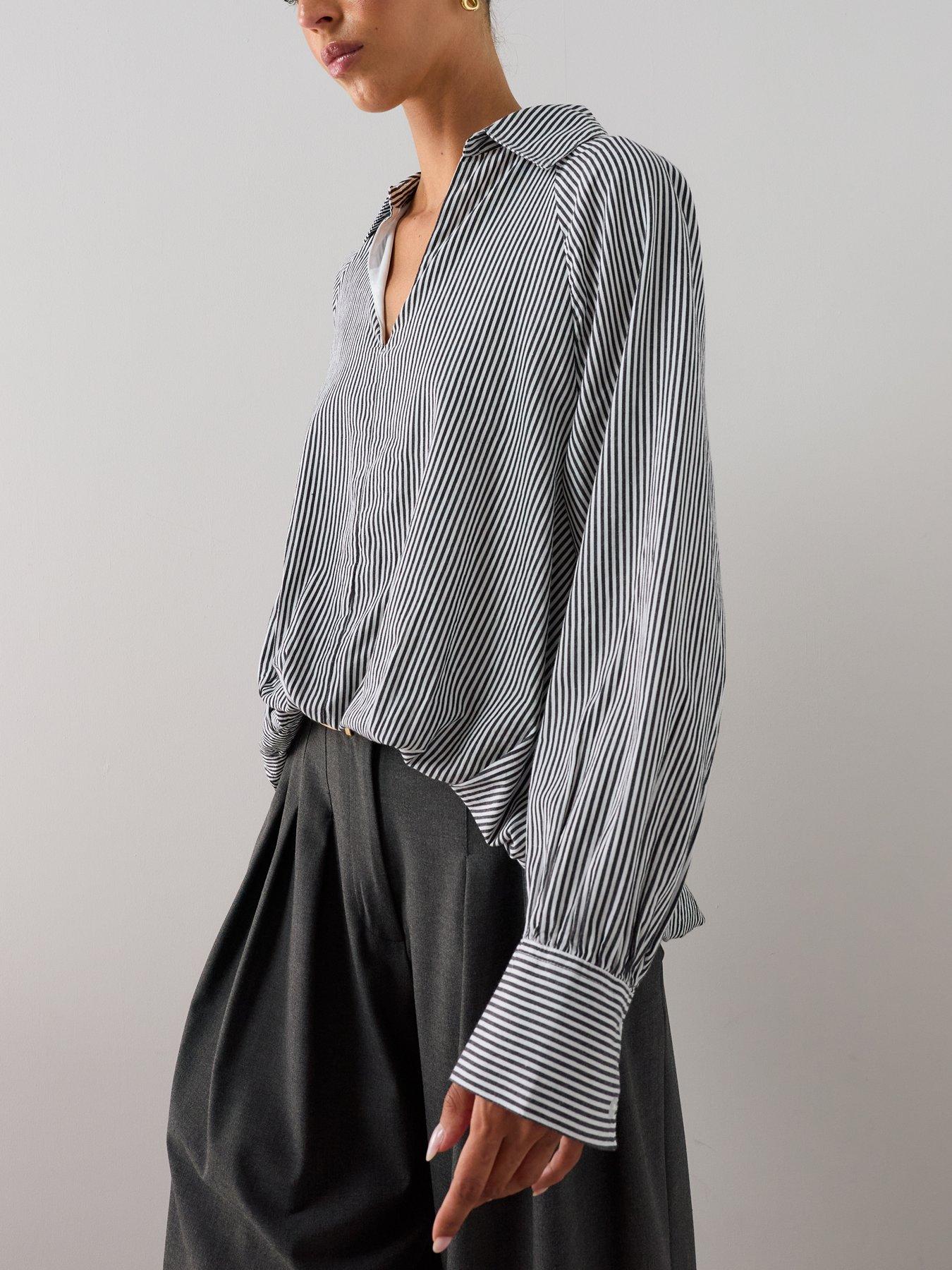 Image 4 of 5 of The Very Collection Bubble Hem Striped Oversized Shirt