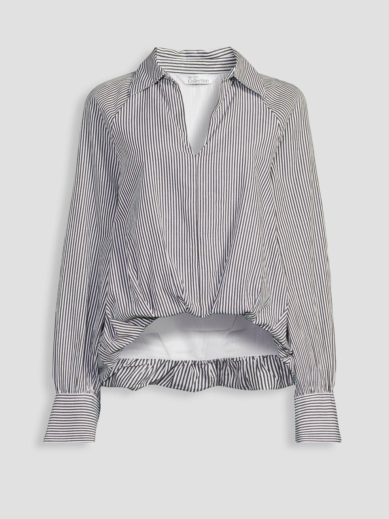 Image 5 of 5 of The Very Collection Bubble Hem Striped Oversized Shirt
