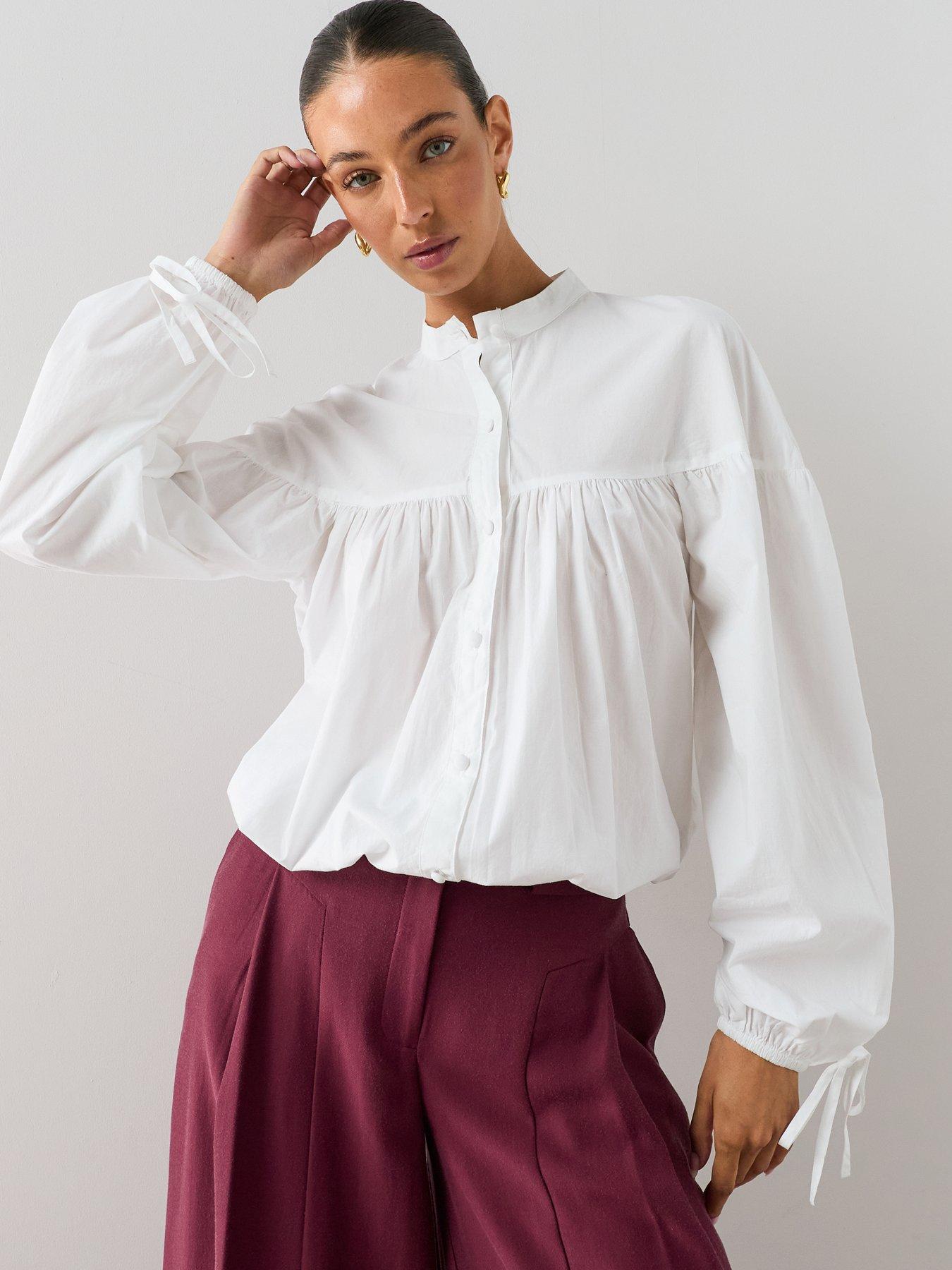 Image 1 of 7 of The Very Collection Women's Cotton Poplin Balloon Sleeve Shirt - White