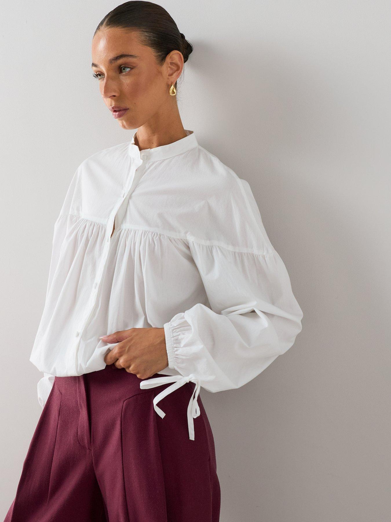 Image 5 of 7 of The Very Collection Women's Cotton Poplin Balloon Sleeve Shirt - White