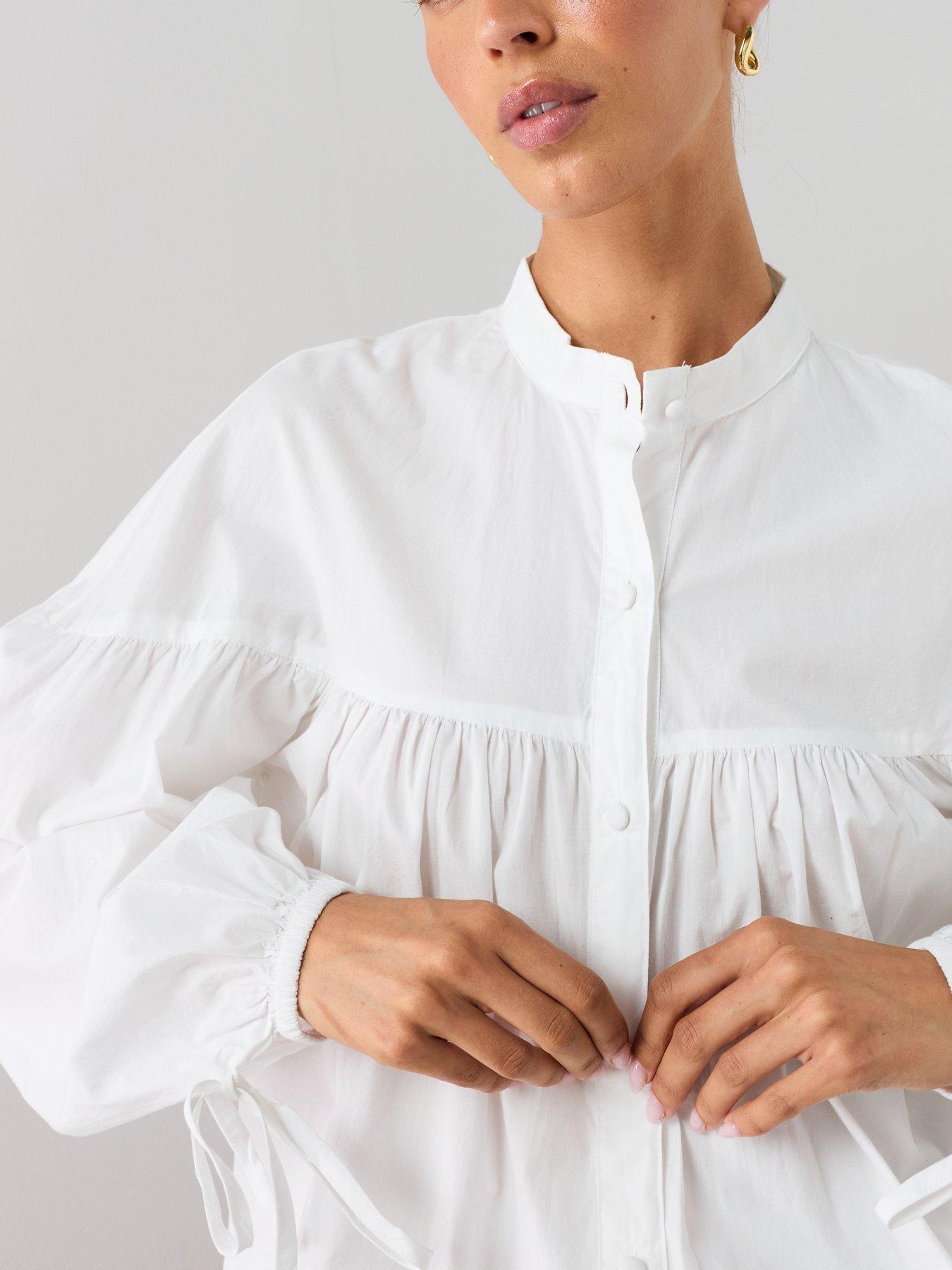 Image 6 of 7 of The Very Collection Women's Cotton Poplin Balloon Sleeve Shirt - White