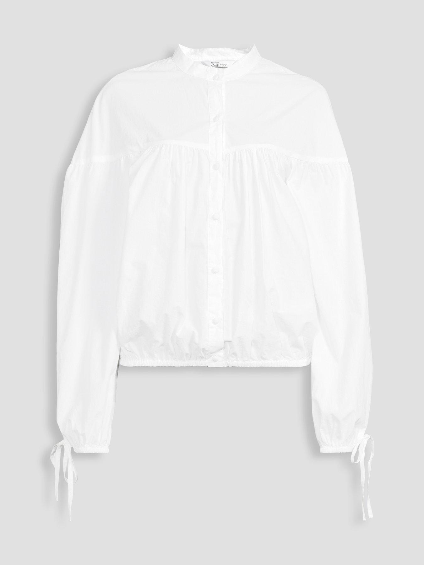 Image 7 of 7 of The Very Collection Women's Cotton Poplin Balloon Sleeve Shirt - White