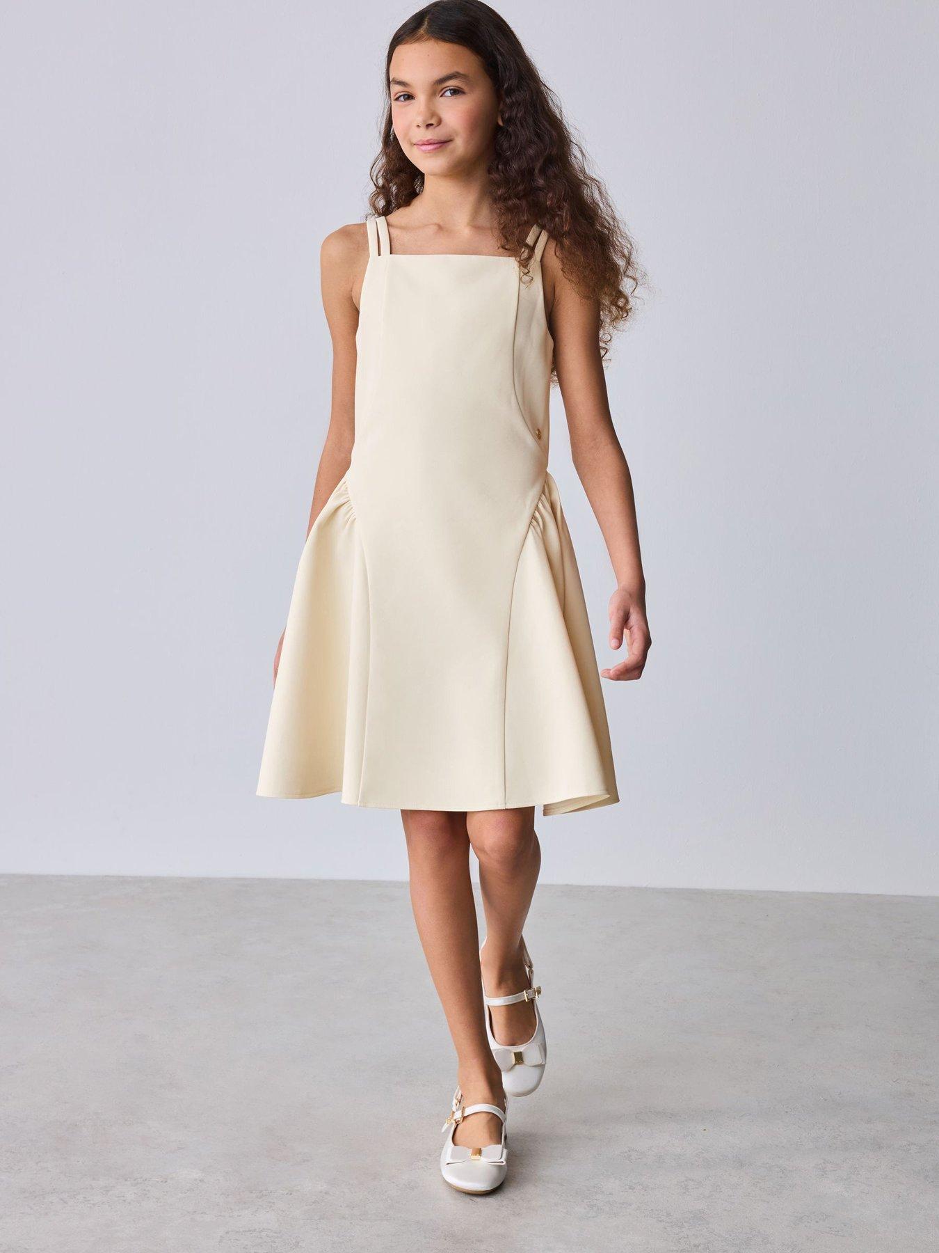 ted-baker-older-girls-structured-double-strap-skater-dress-yellowfront