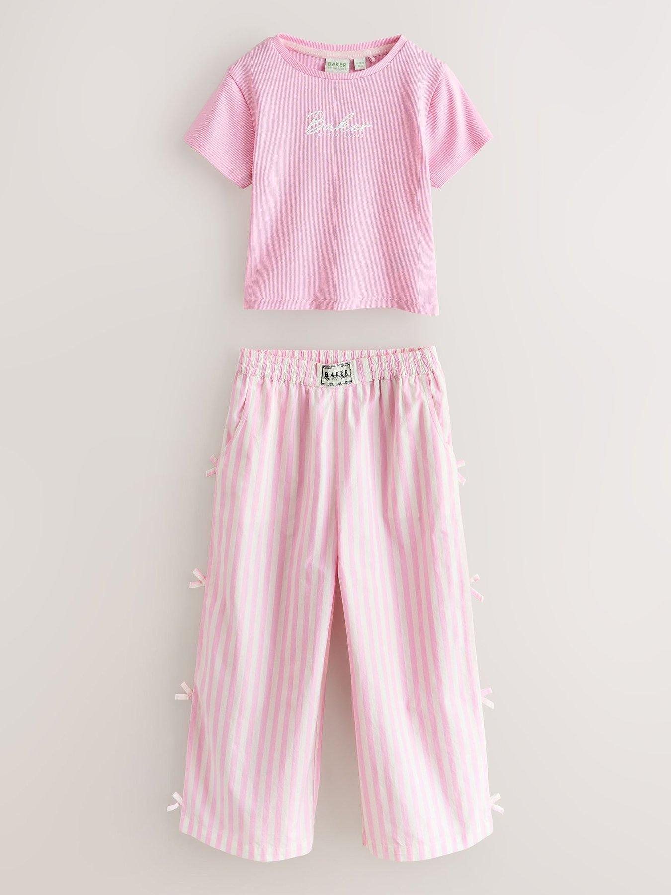 Ted Baker Older Girls Stripe Bow Detail Pants and Short Sleeve T-Shirt Set - Pink