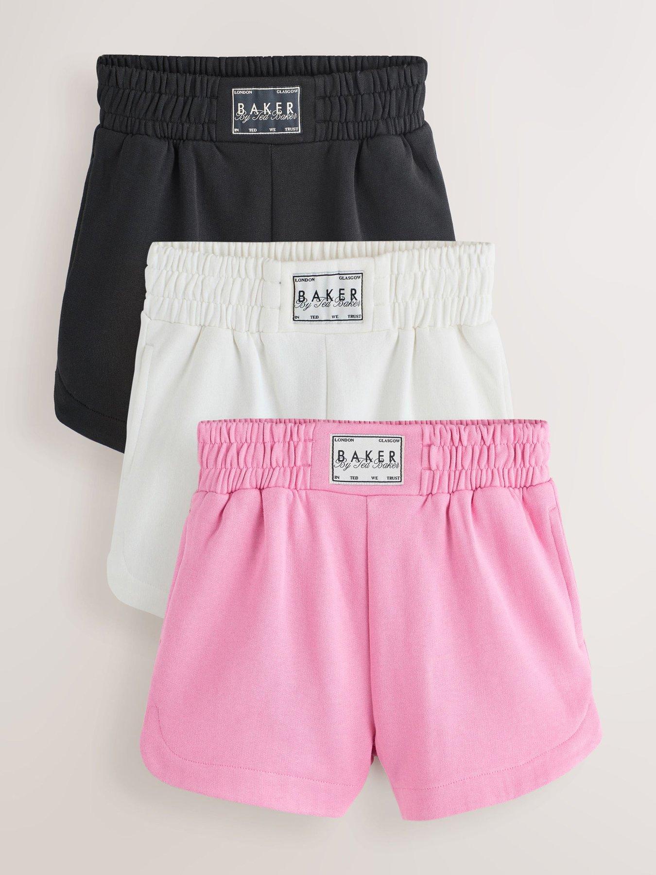 ted-baker-older-girls-3-pack-baker-logo-shorts-multifront