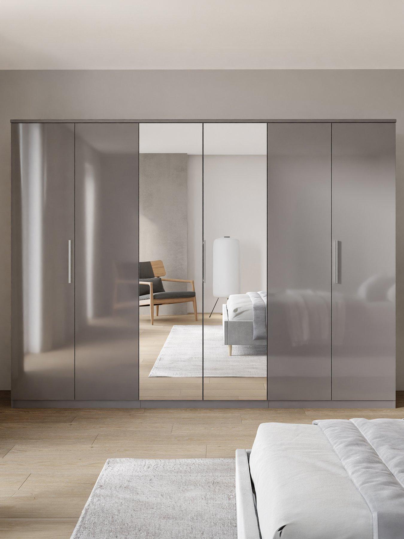 Very Home Prague Gloss 6 Door Mirrored Wardrobe - Grey