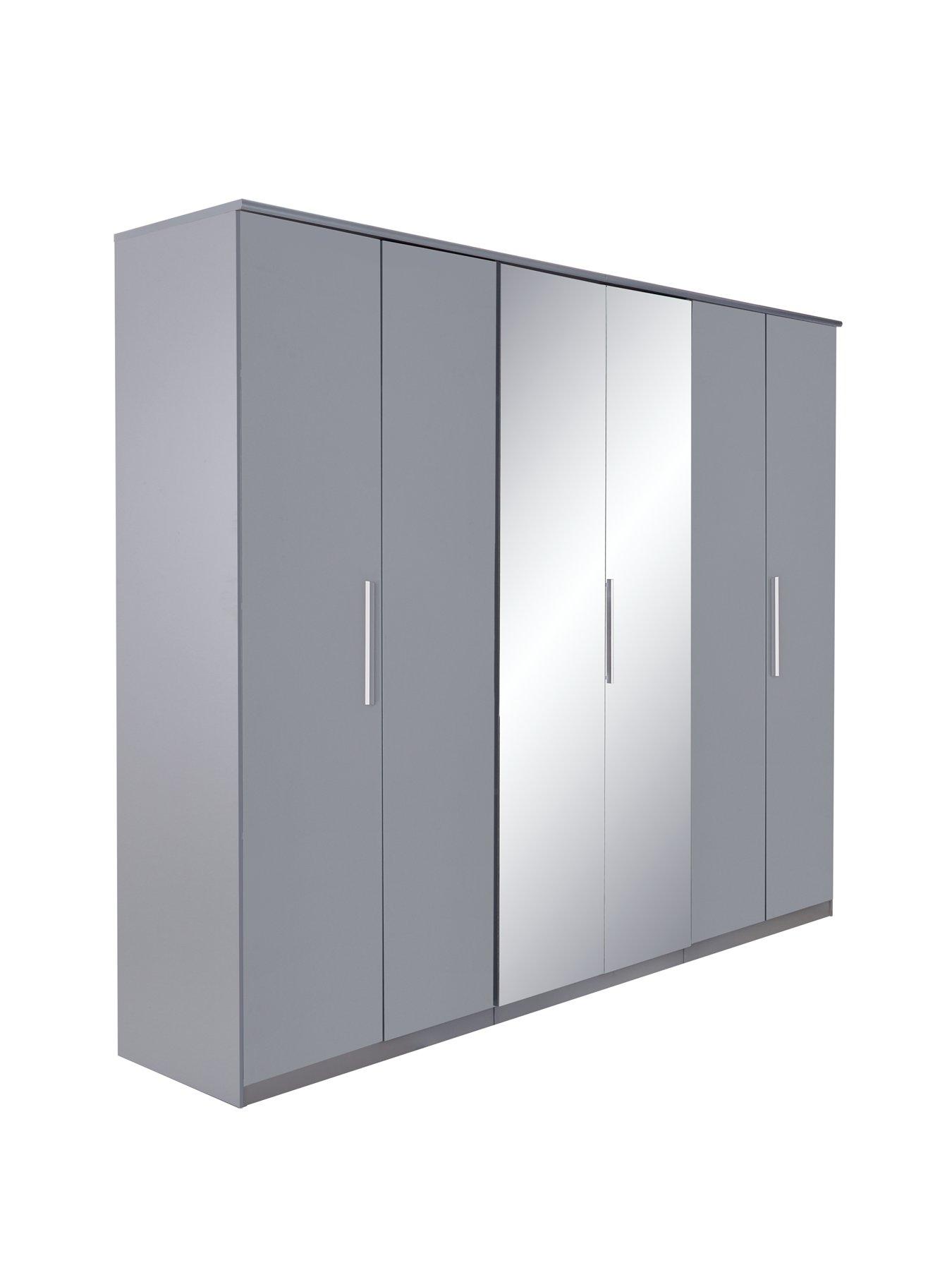 Image 3 of 7 of The Very Collection Prague Gloss 6 Door Mirrored&nbsp;Wardrobe - Grey