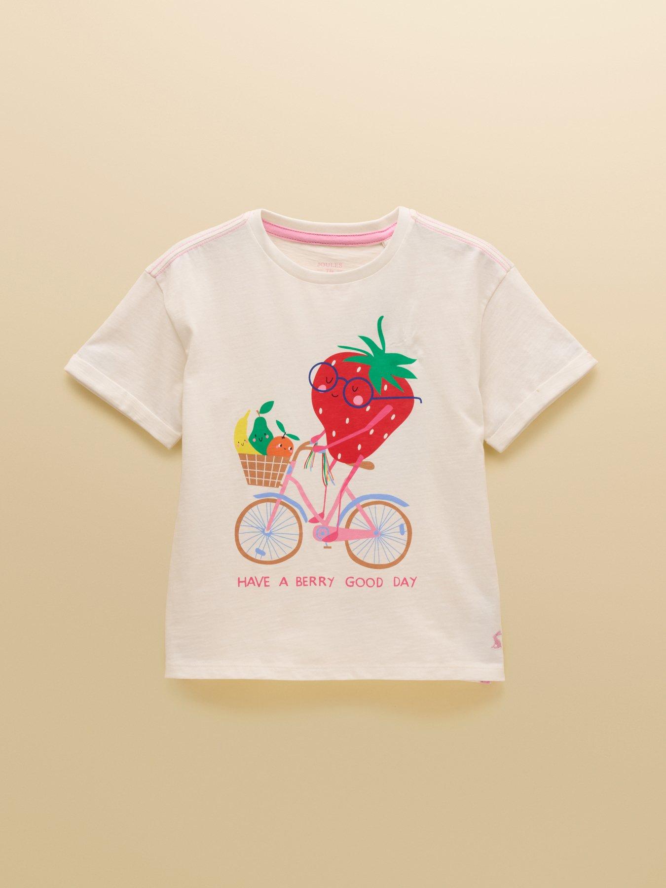 Joules Girls Fundays Strawberry Short Sleeve Tshirt - Cream