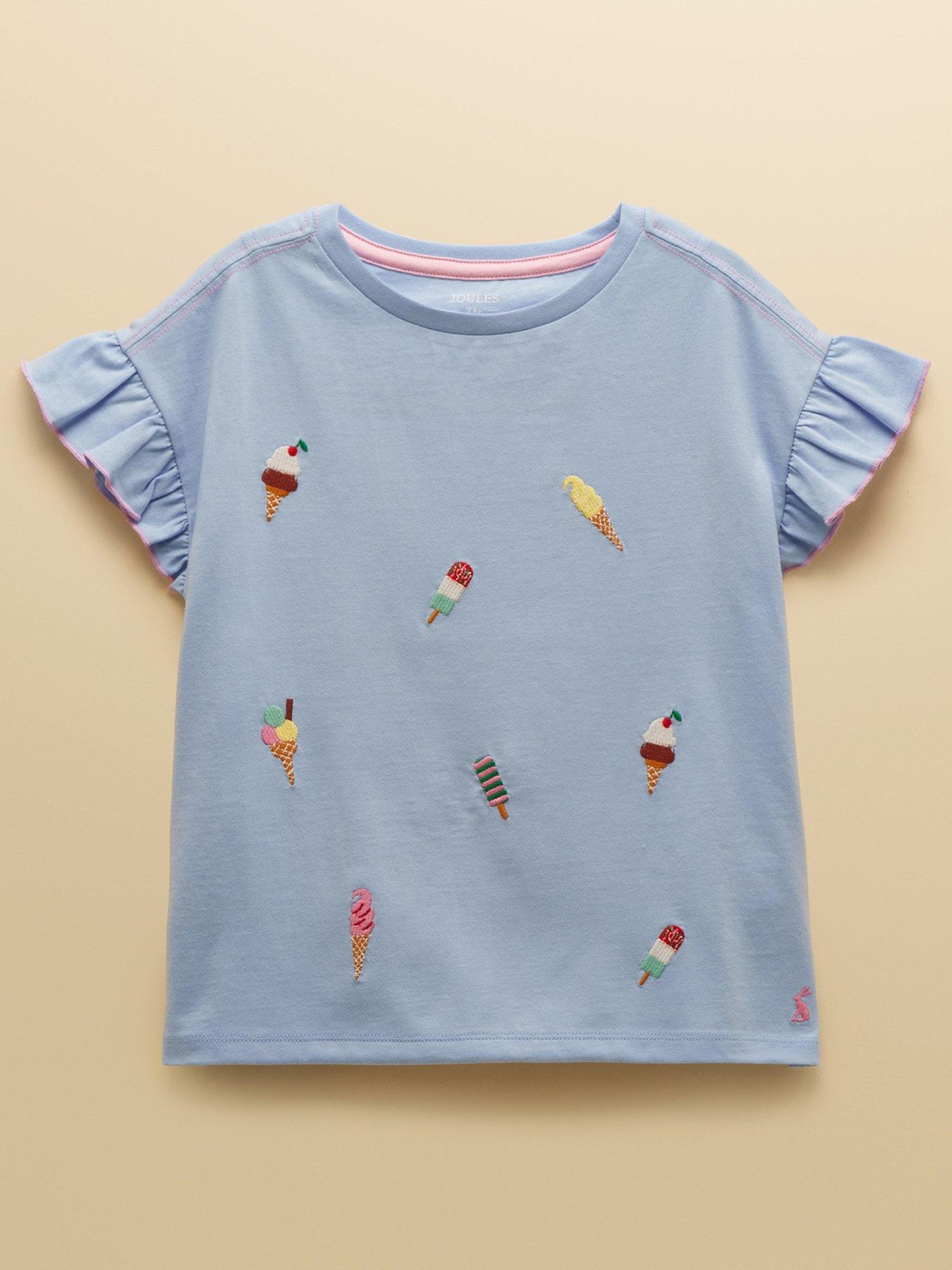 Joules Girls Waverley Embroidered Ice Cream Tshirt - Blue
