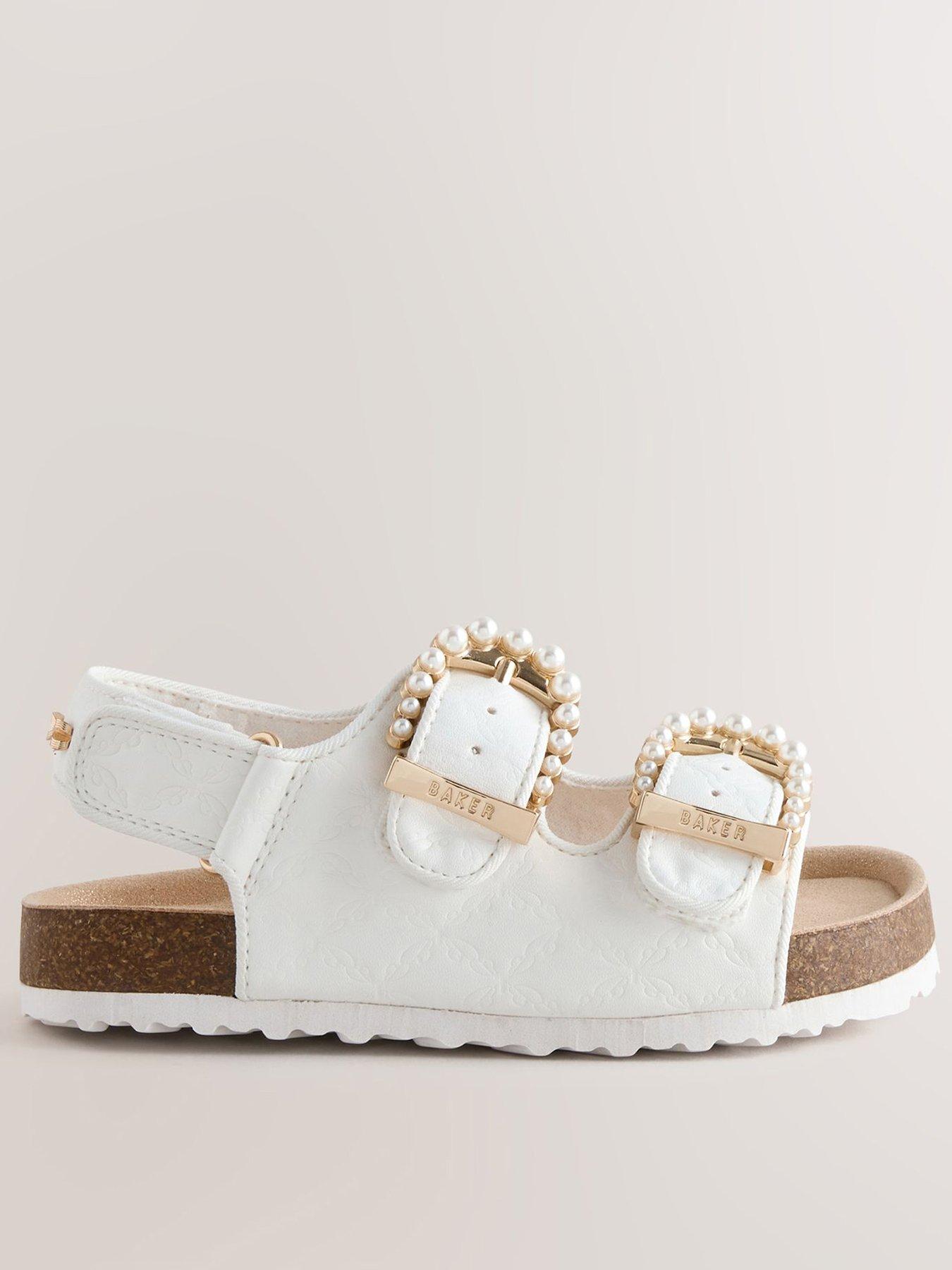 Image 1 of 5 of Ted Baker Girls Pearl Footbed Sandals - White
