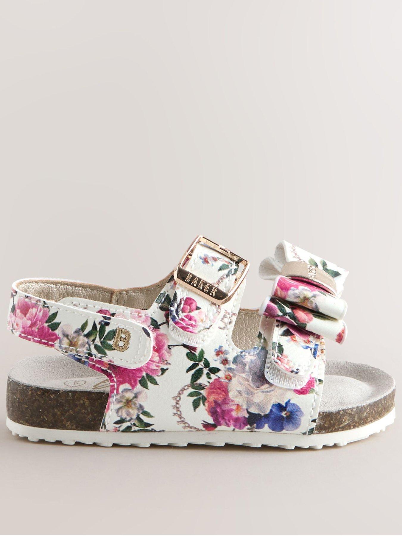 Image 1 of 6 of Ted Baker Girls Floral Strap Sandals - White