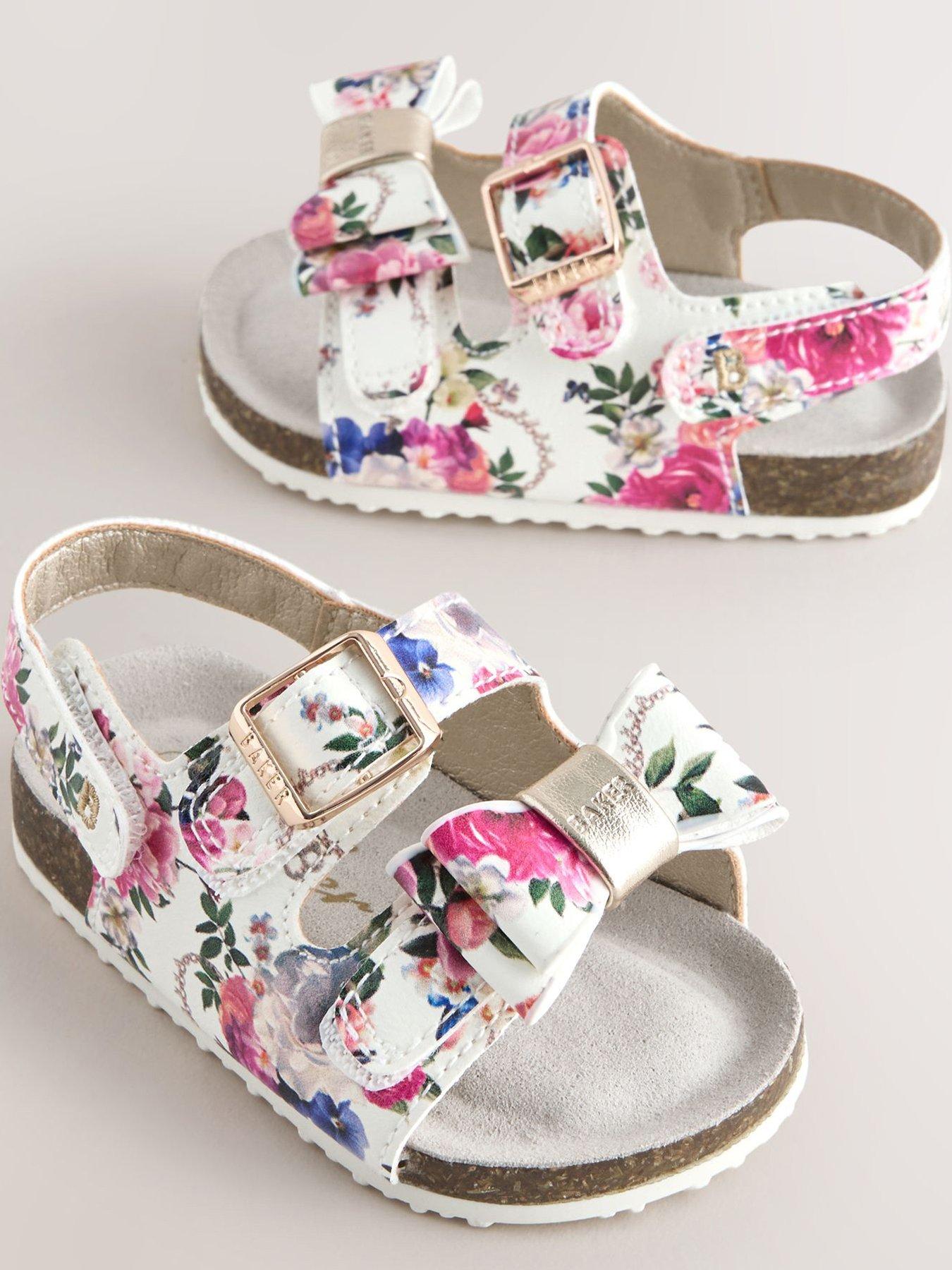 Image 4 of 6 of Ted Baker Girls Floral Strap Sandals - White
