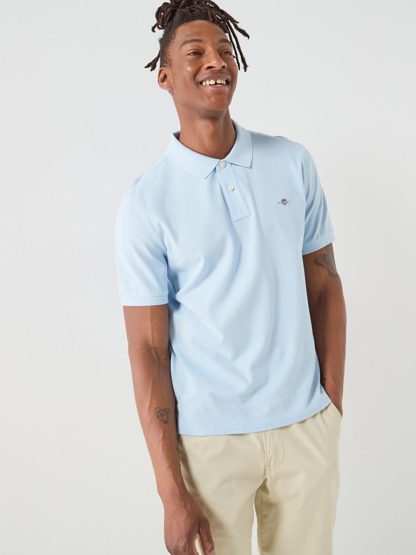 Image 1 of 5 of GANT Regular Fit Shield Pique Polo Shirt - Light Blue