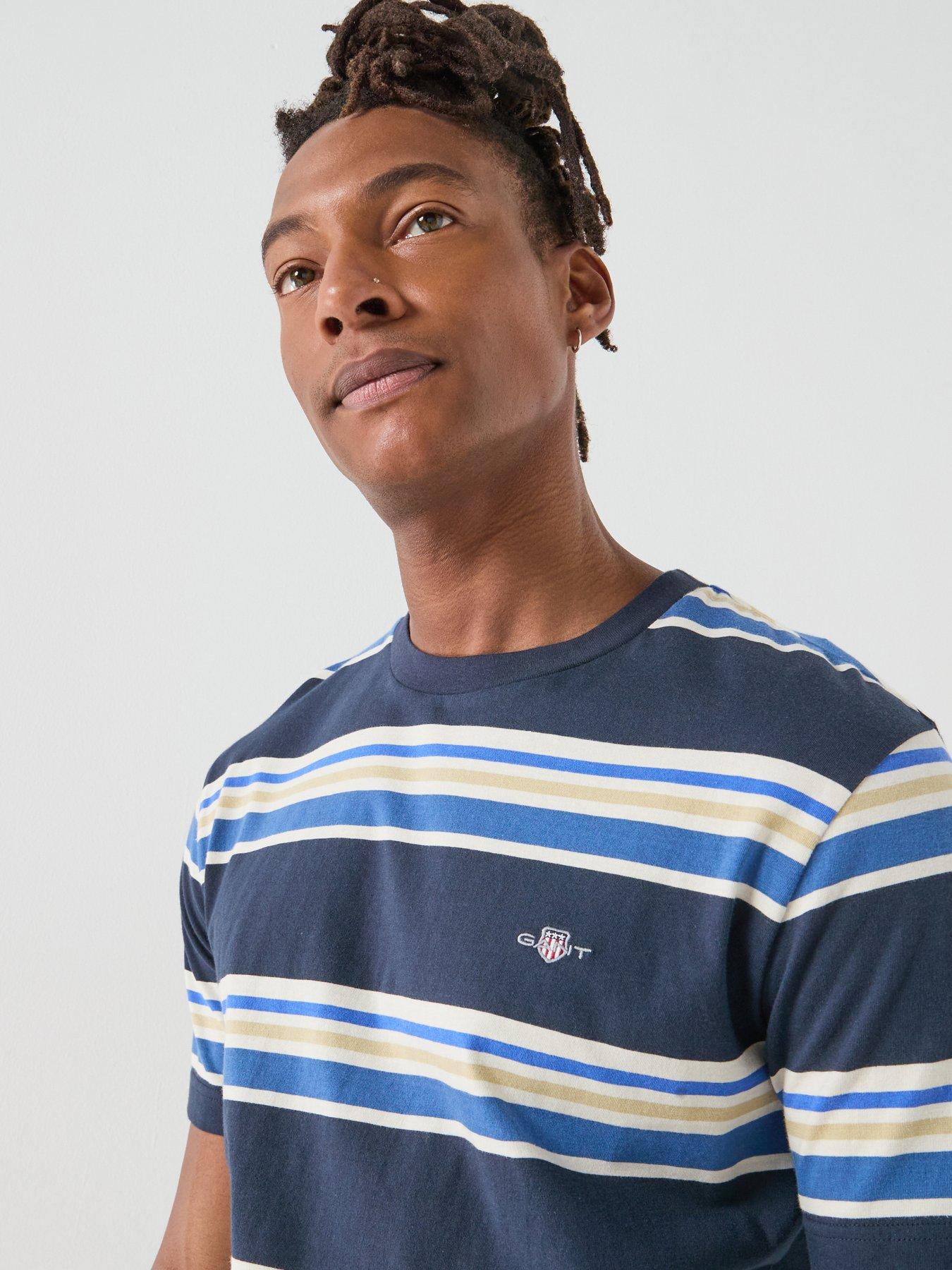 Image 4 of 5 of GANT Regular Fit Shield Multi Stripe T-Shirt - Navy