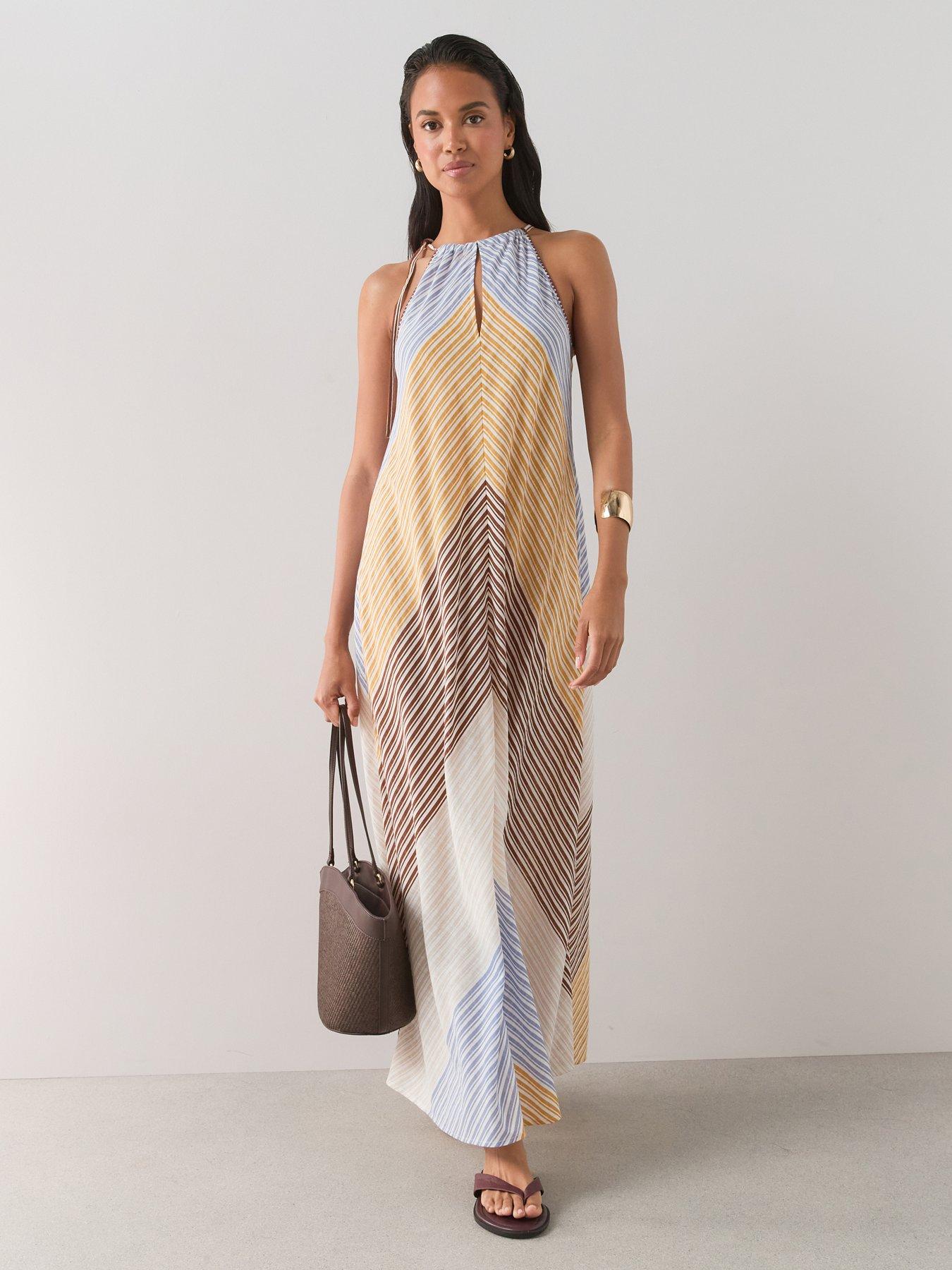 The Very Collection Stripe Volume Hem Midaxi Dress - Cream